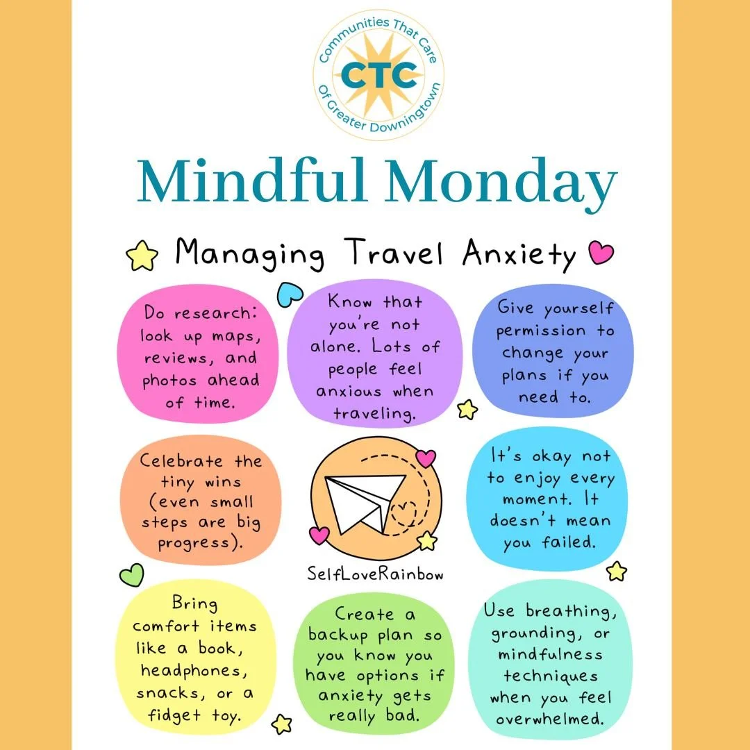 Happy June! ✈🚗⛴

As we enter the busy summer season, this is prime time for people to take trips and travel for vacation.  For some, this can cause travel anxiety, which can really be hard to manage. 

Check out the graphic that @selfloverainbow has