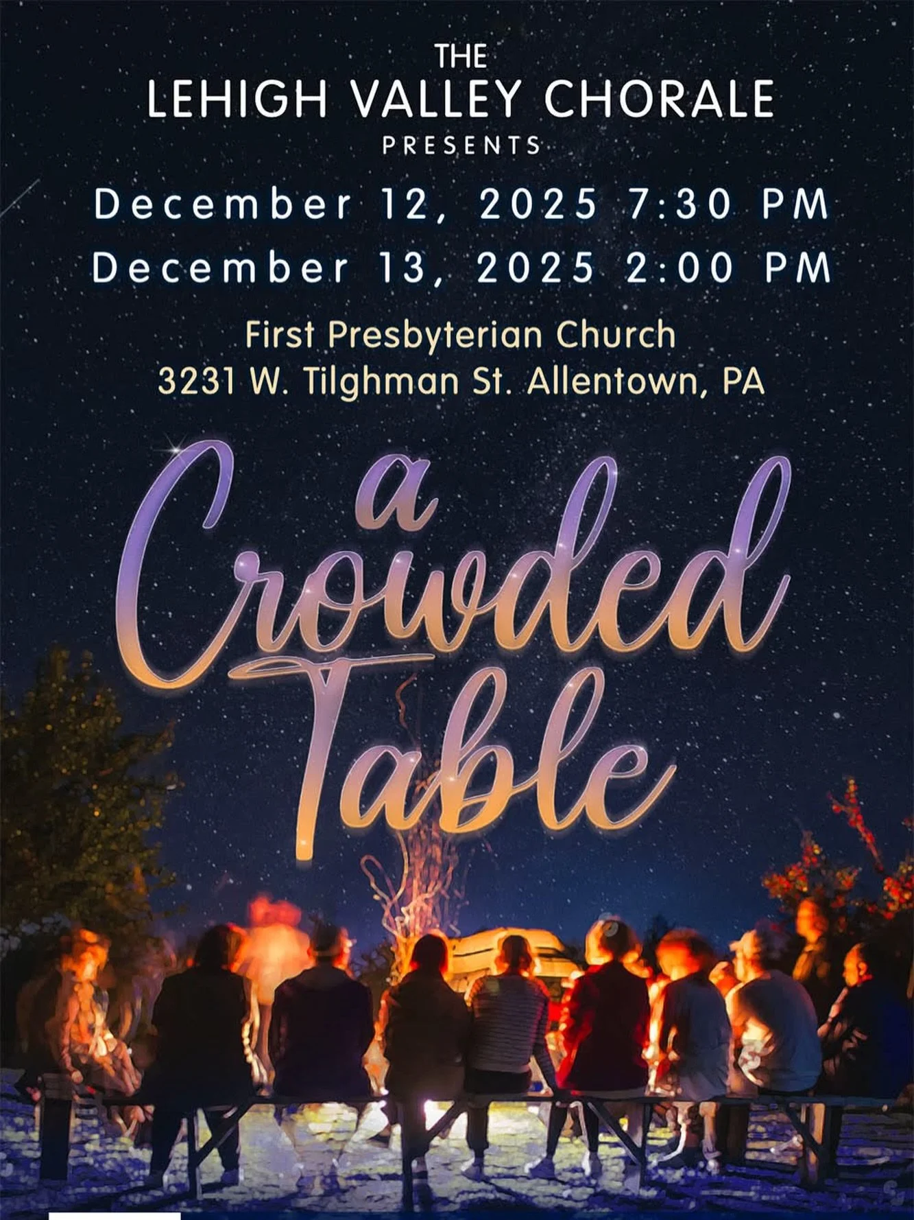 Our winter concert is now less than a month away, and tickets are selling fast! ❄️🎶

Don&rsquo;t miss A Crowded Table, an evening of music, community, and celebration with the Lehigh Valley Chorale. If you&rsquo;ve been meaning to grab your seats, n