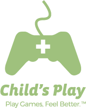 Child's Play logo. Text reads: Child's Play, Play Games, Feel Better