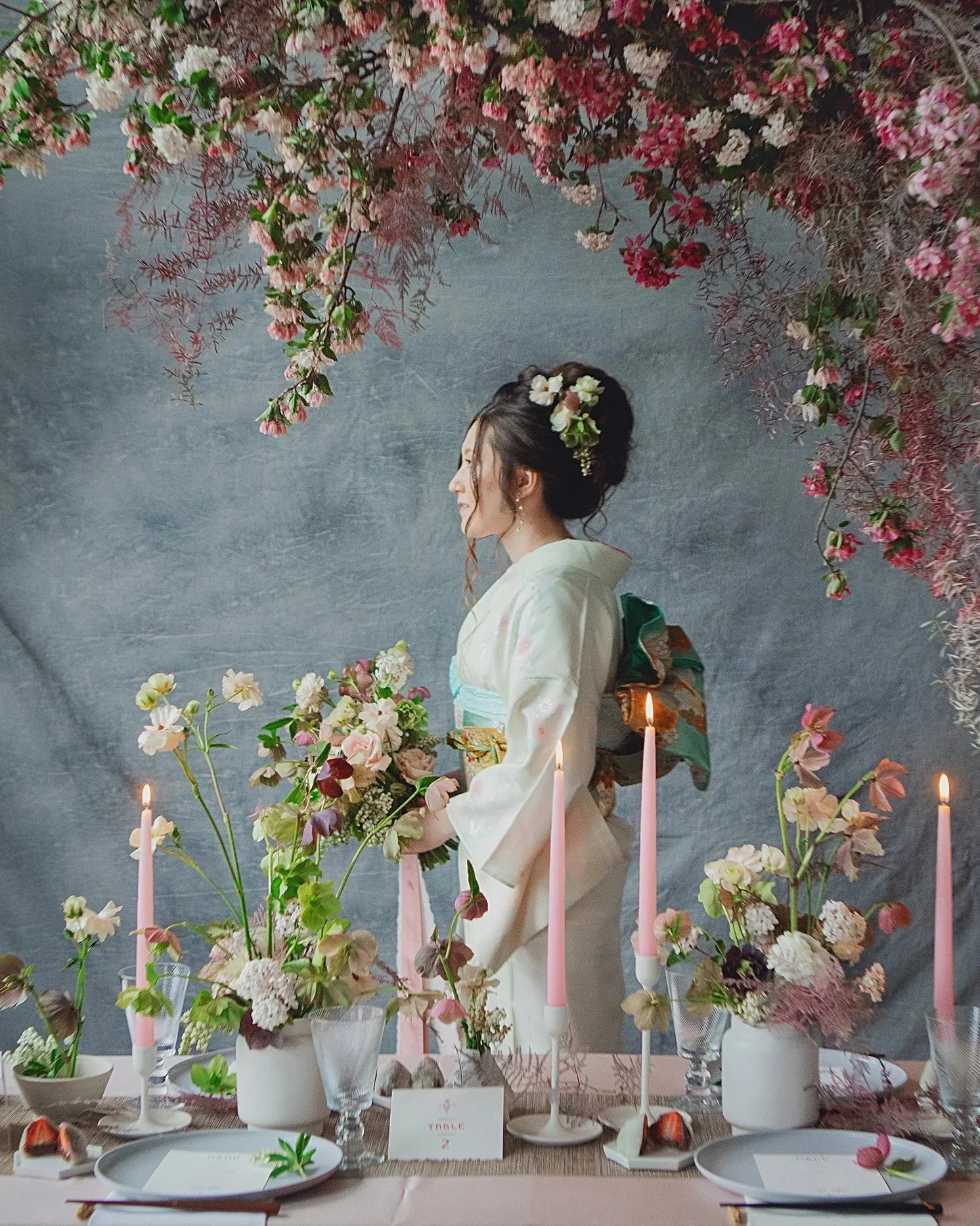 Japanese bride with pink florals for a cultural wedding in Fort Wayne, Indiana