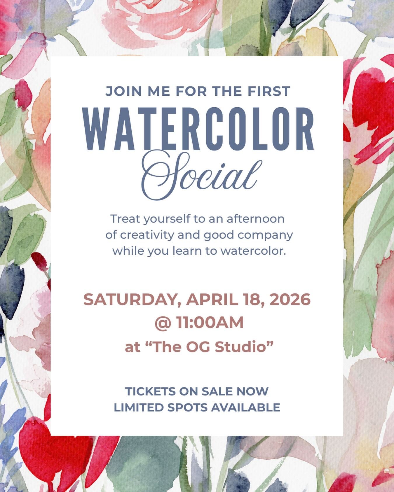 Treat yourself to an outdoor afternoon of creativity and good company. Together, we will explore the beauty and charm of watercolor as I guide you through a few basic techniques I use to create some of my own work. No pressure to be perfect. Just spa