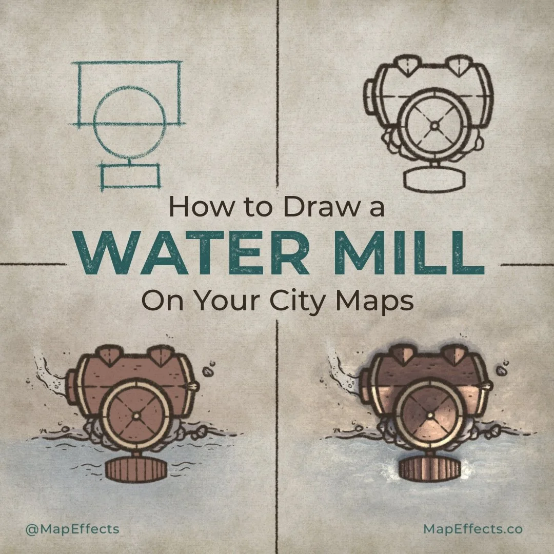 How to Draw a Water Wheel Mill on Your City Maps — Map Effects