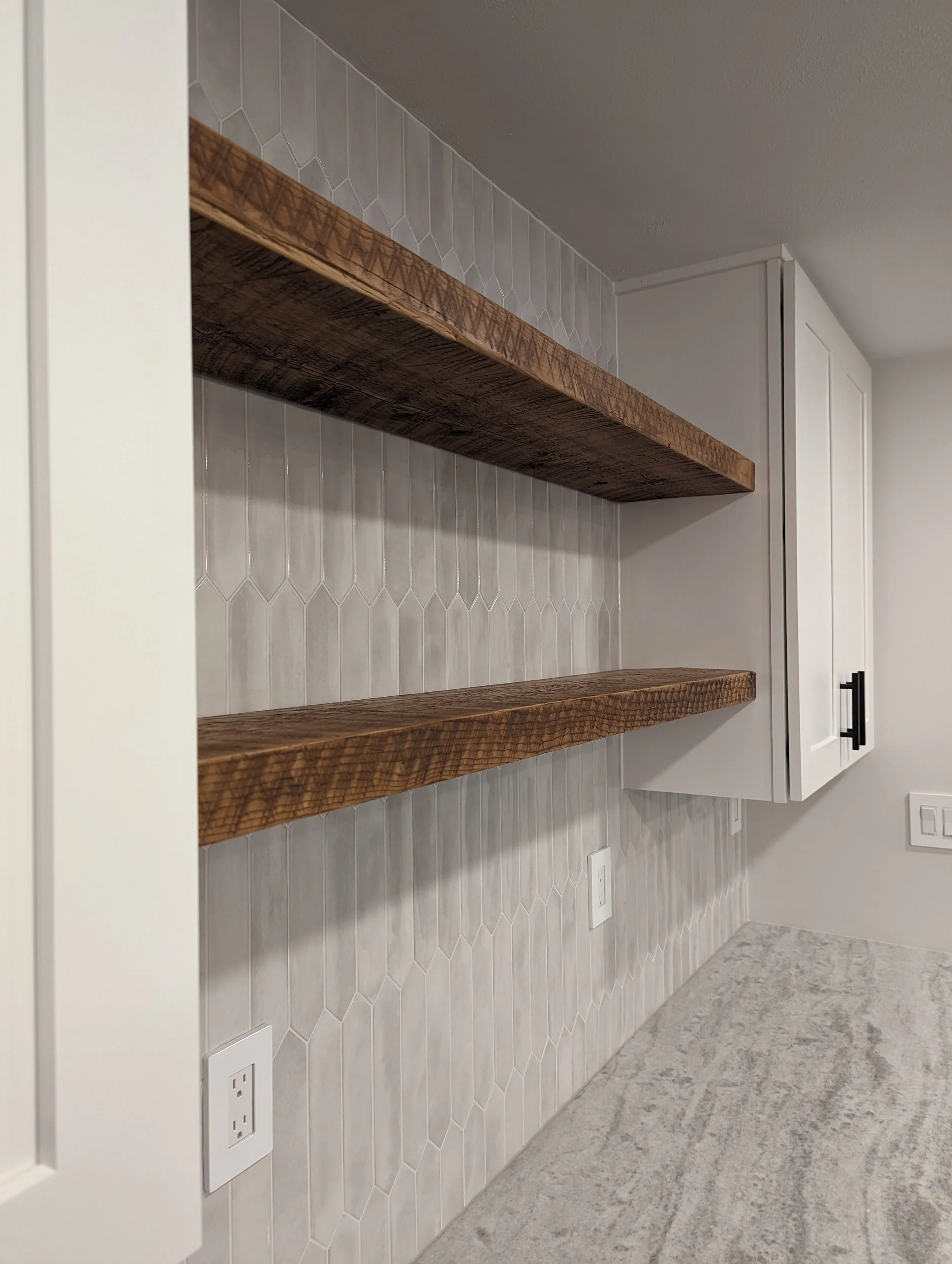 Image showing reclaimed wood shelves in a kitchen