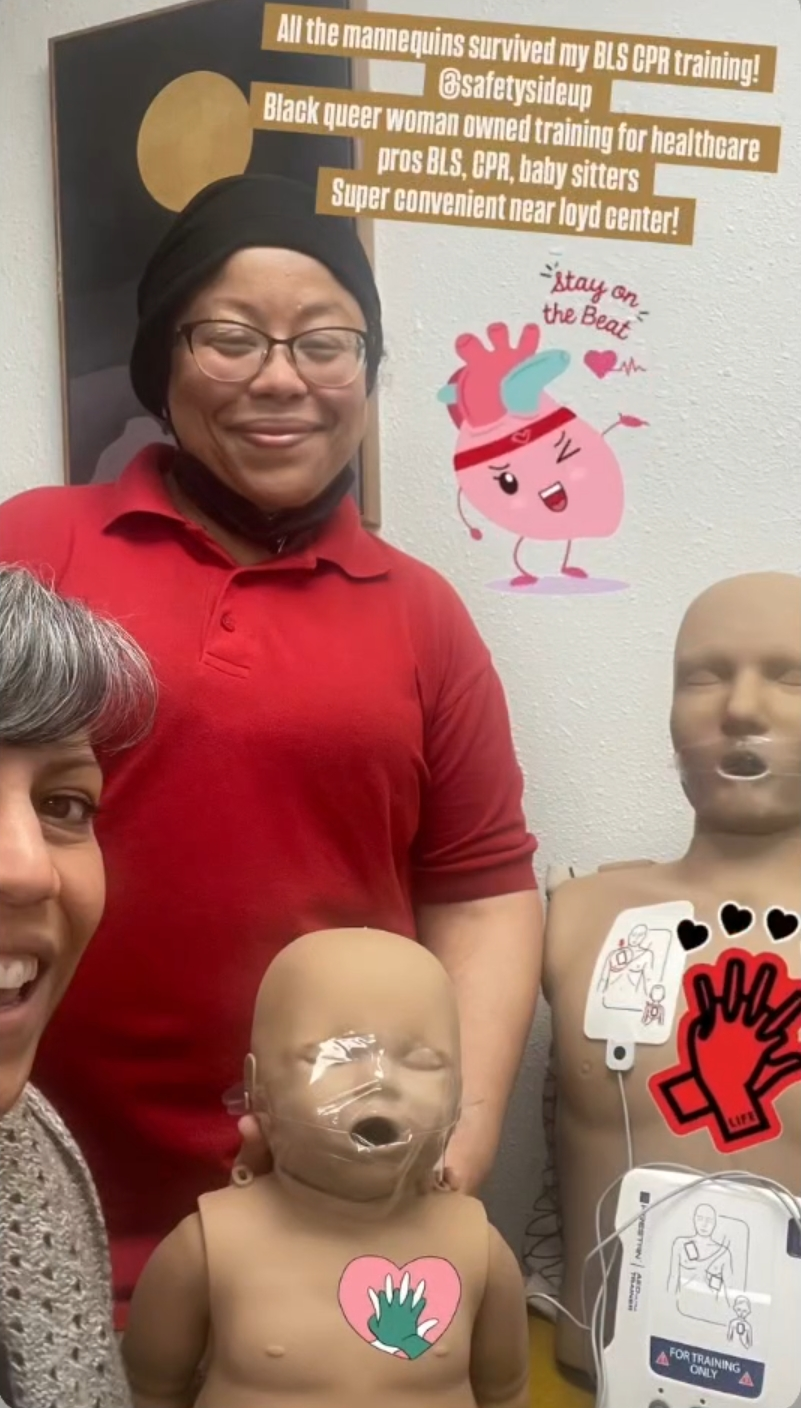 Dr. Montserrat Andreys of Hey Doc Clinic completing AHA BLS/CPR certification with Safety Side Up in Portland Oregon