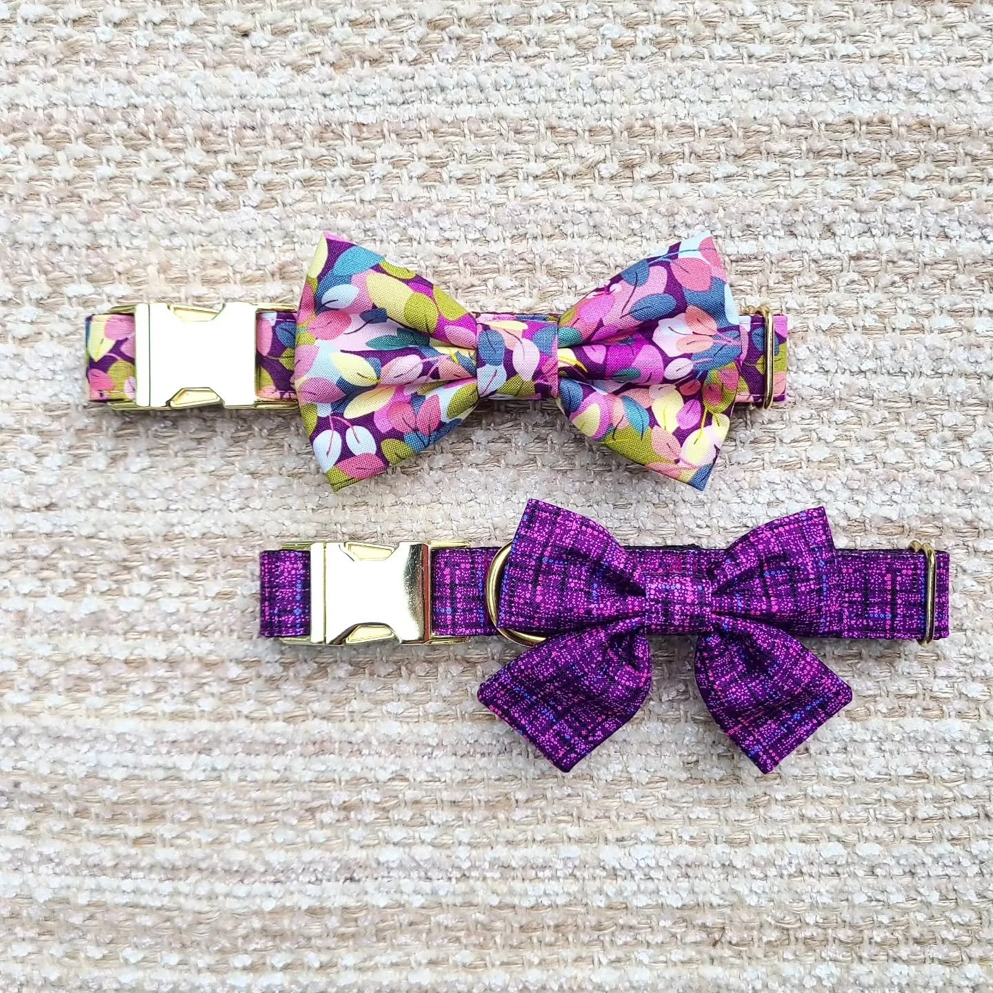 We're in love with the color purple this season. 💜

Meet the Coco, featuring deep reddish purple tweed print and the Sophirini, multicolor leaves print on a purple background. Wear each on its own or wear them together for a little more fun because 