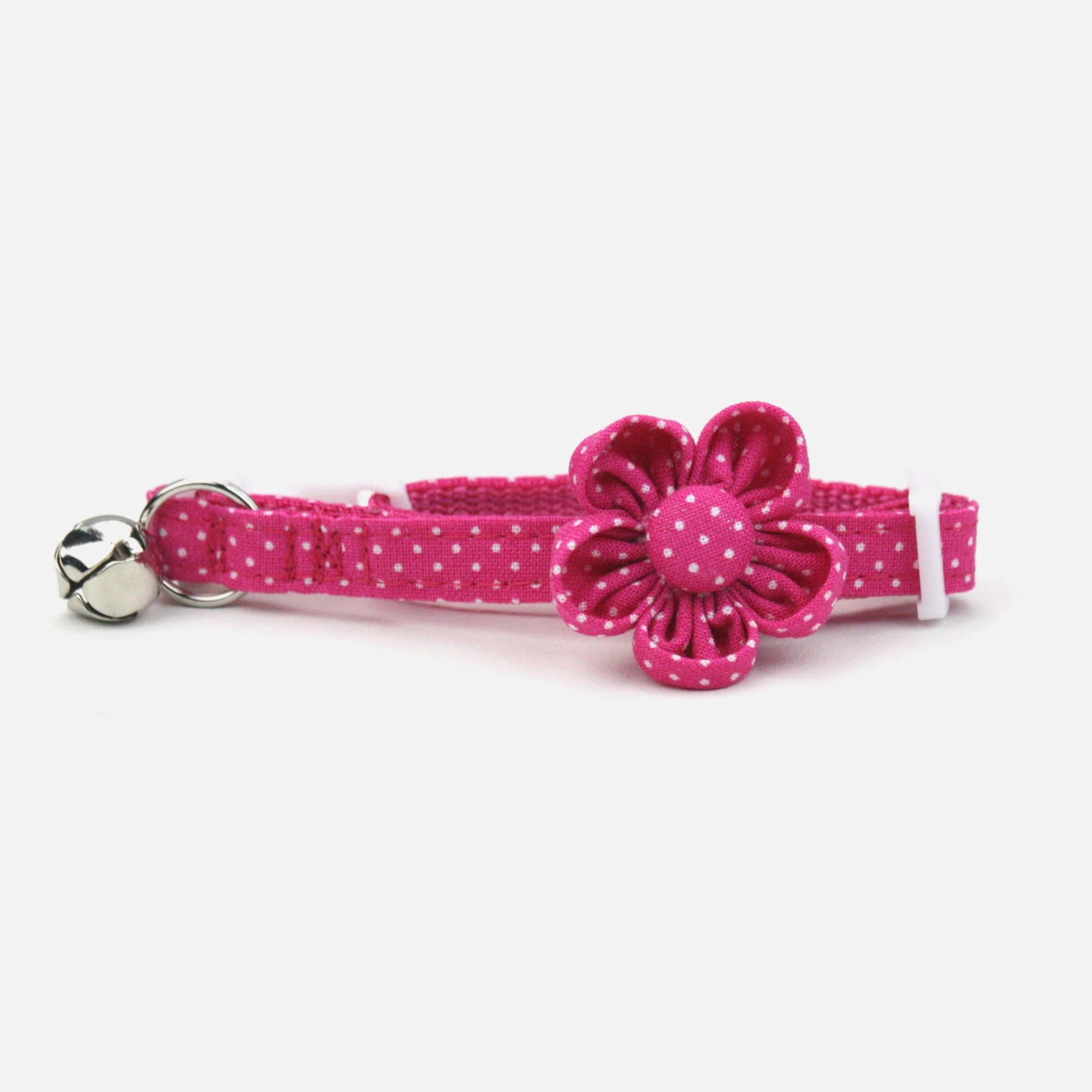 Pin Dot Cat Flower Collar - Raspberry Pink
