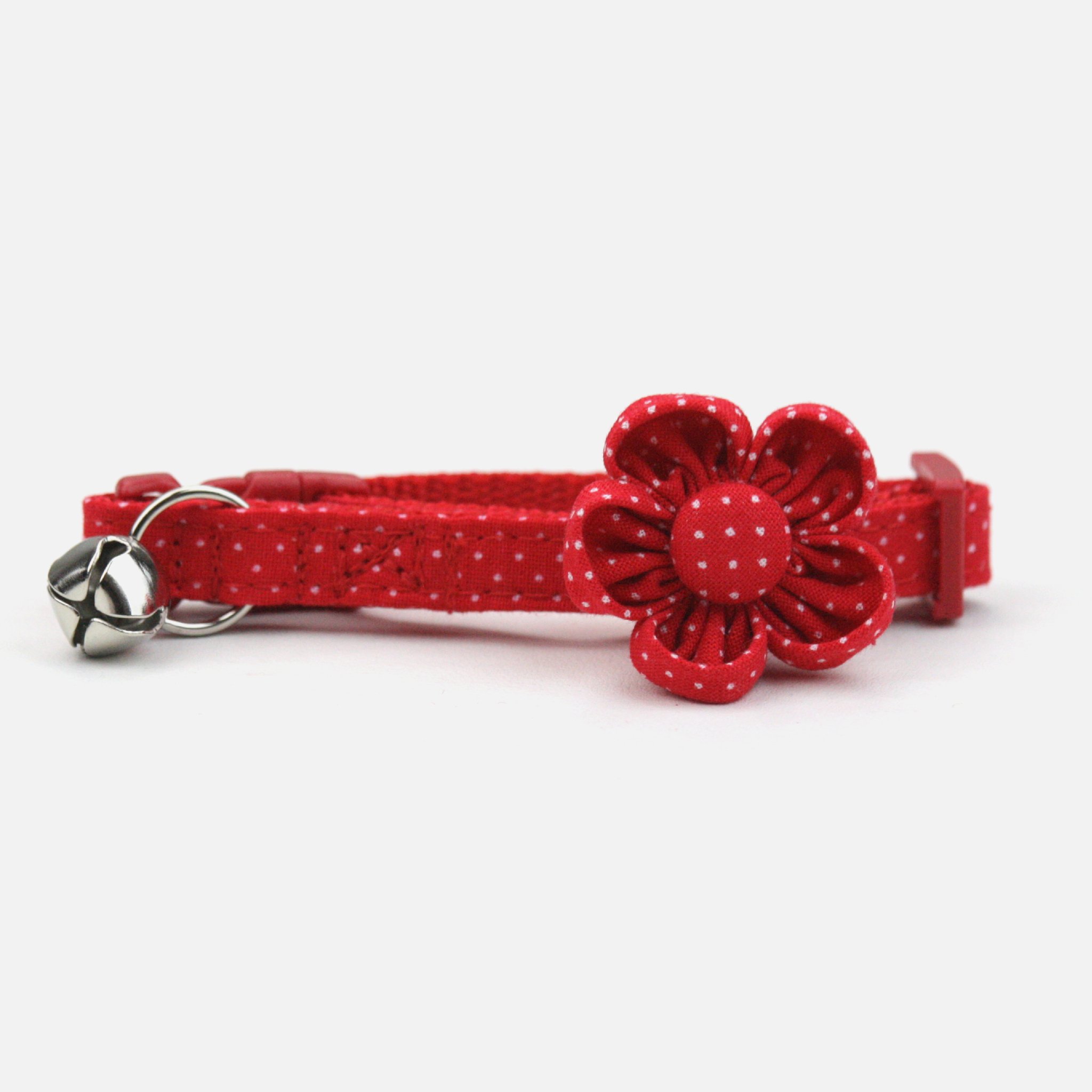 Pin Dot Cat Flower Collar - Red