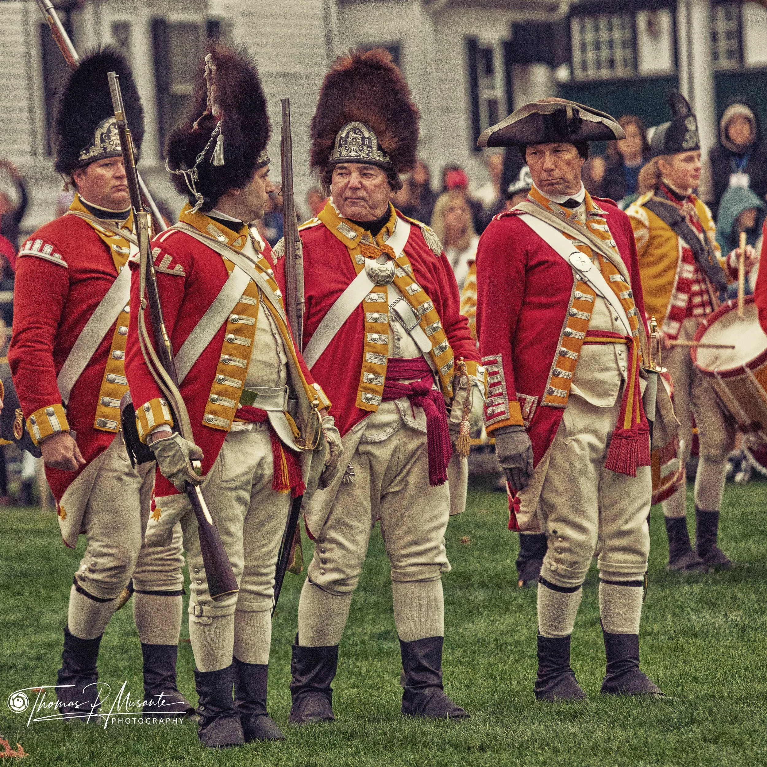 Pre-dawn candid street photography on Lexington Battle Green during Rev 250 Patriots’ Day 2026 – British Regulars on the Lexington Green 