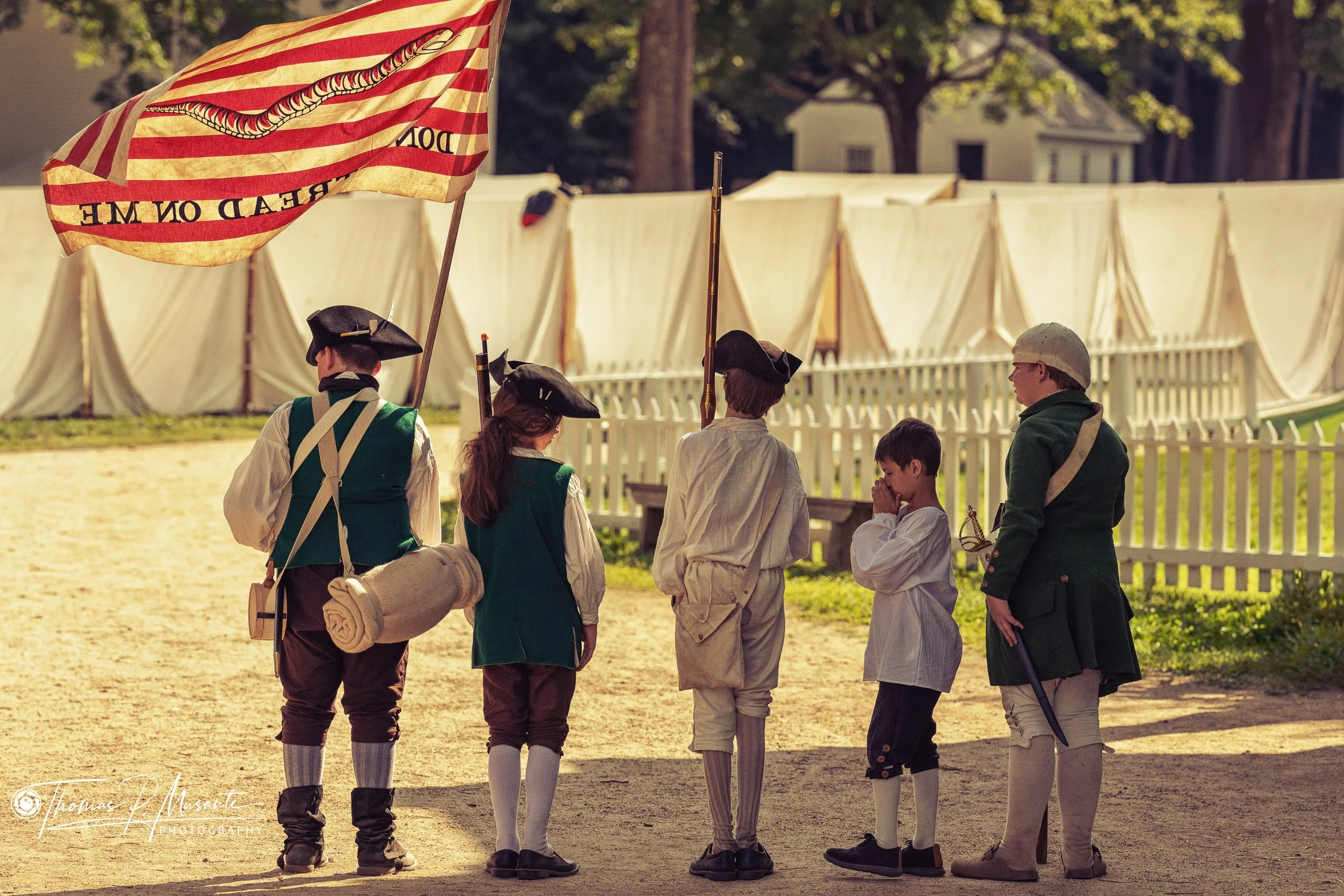 Children Standing in Line with the Rattlesnake Flag