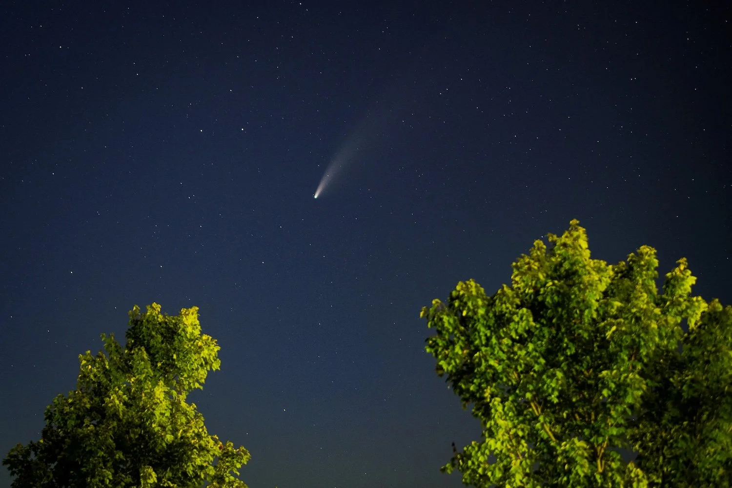  The comet C/2020 F3 (a.k.a. NEOWISE) in the night sky over West Jefferson, Ohio, on July 17, 2020. The comet, nicknamed after NASA’s Near-Earth Object Wide-field Infrared Survey Explorer (NEOWISE) space telescope, came closest to Earth in July of 20