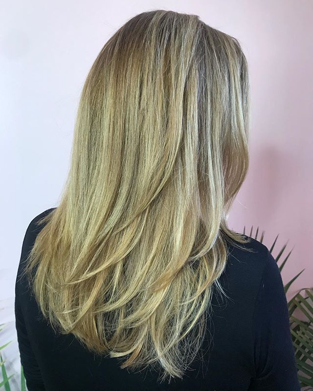 Base balayage and haircut. I denied this client highlights for several apmts- about 6 months- after lifting her hair with @wellahair Renew back in the fall when she returned  from her summer on the east coast with on serious dark root band and over t