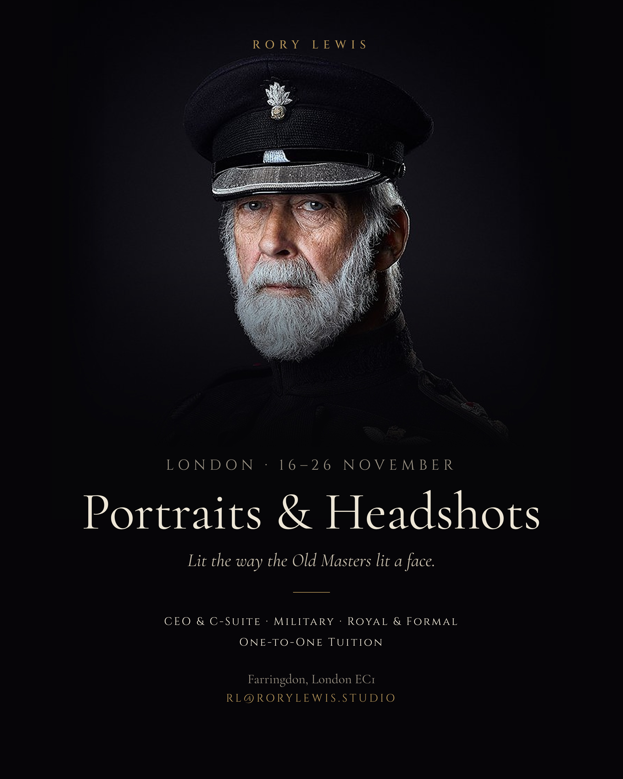 London, 16–26 November: Headshots, Portraits, Military and Royal Commissions, and One-to-One Tuition