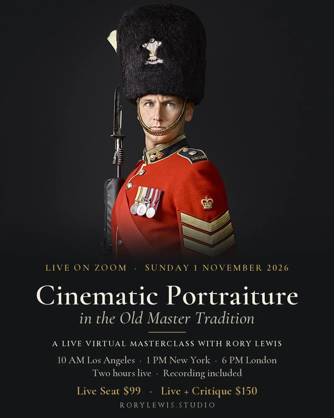 Cinematic Portraiture in the Old Master Tradition two-hour live masterclass on Zoom