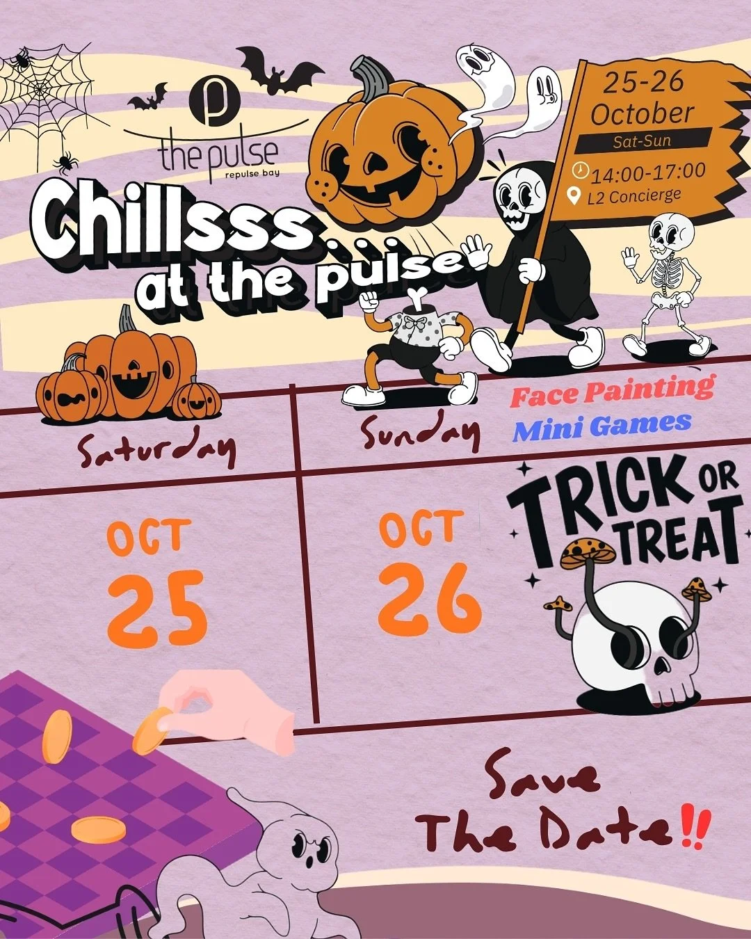 🎃 Spooky Vibes Alert! ✨
Get ready for &lsquo;Chills at the Pulse&rsquo; &ndash; our ultimate Halloween Fiesta at Repulse Bay&rsquo;s beachside shopping mall! 🎃 🎃 Zoom into our Mini Game Booth for silly spook-tastic wins and a bucket of treats! Tra