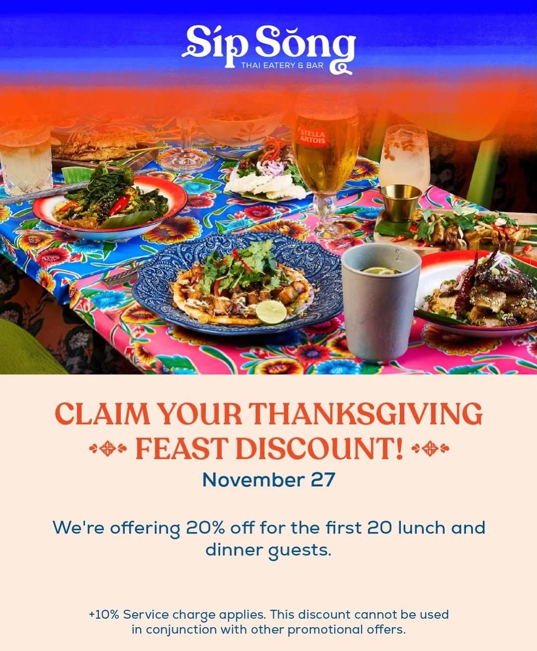 Thanksgiving is almost HERE 🎉

To celebrate, two of our beloved F&amp;B partners: Coast-inspired @limewoodhk and Thai-vibed @sipsonghk would like to say a big thank you for being part of their beachside culinary adventure.

Be among the first 20 lun