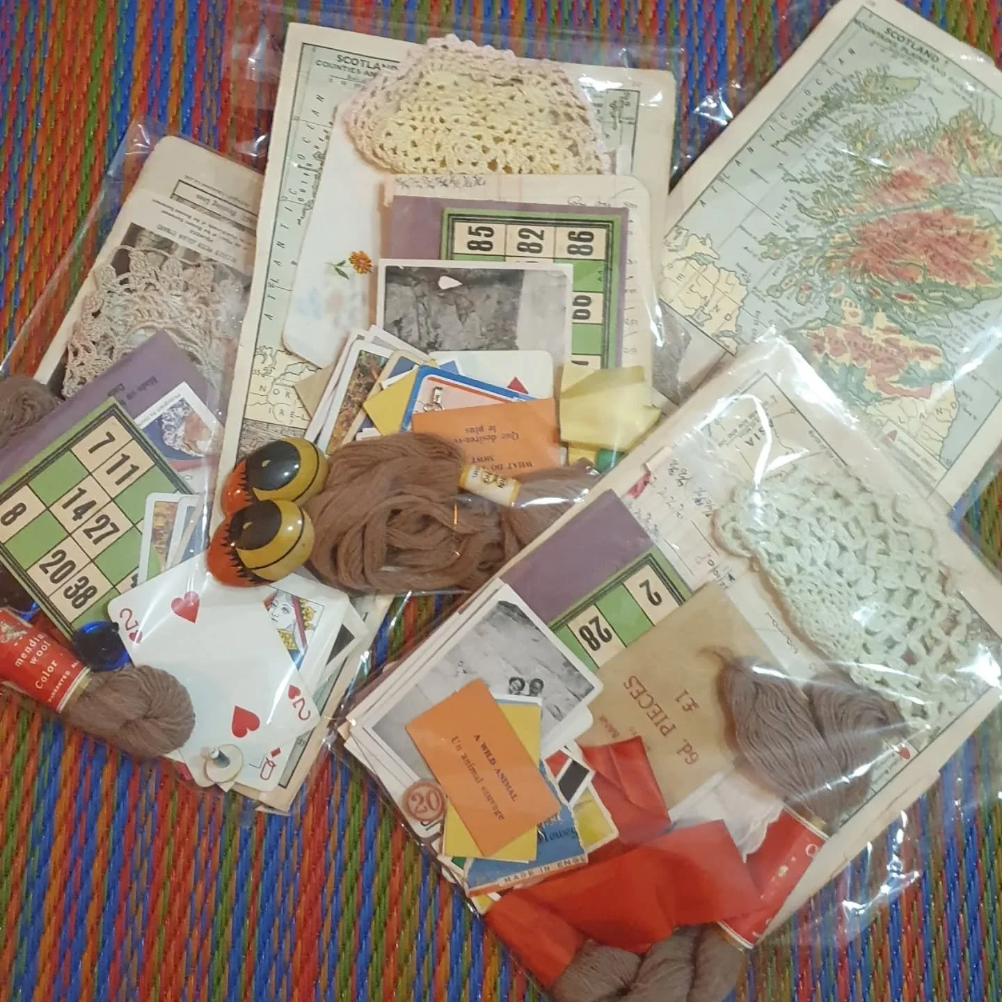 Just spent an hour or so making up some bags of treasures for the @fishfactoryarts market this week. Half a practice in letting go and half a desire to see who else would like to own these odd collections.

They are stuffed full of paper &amp; fabric