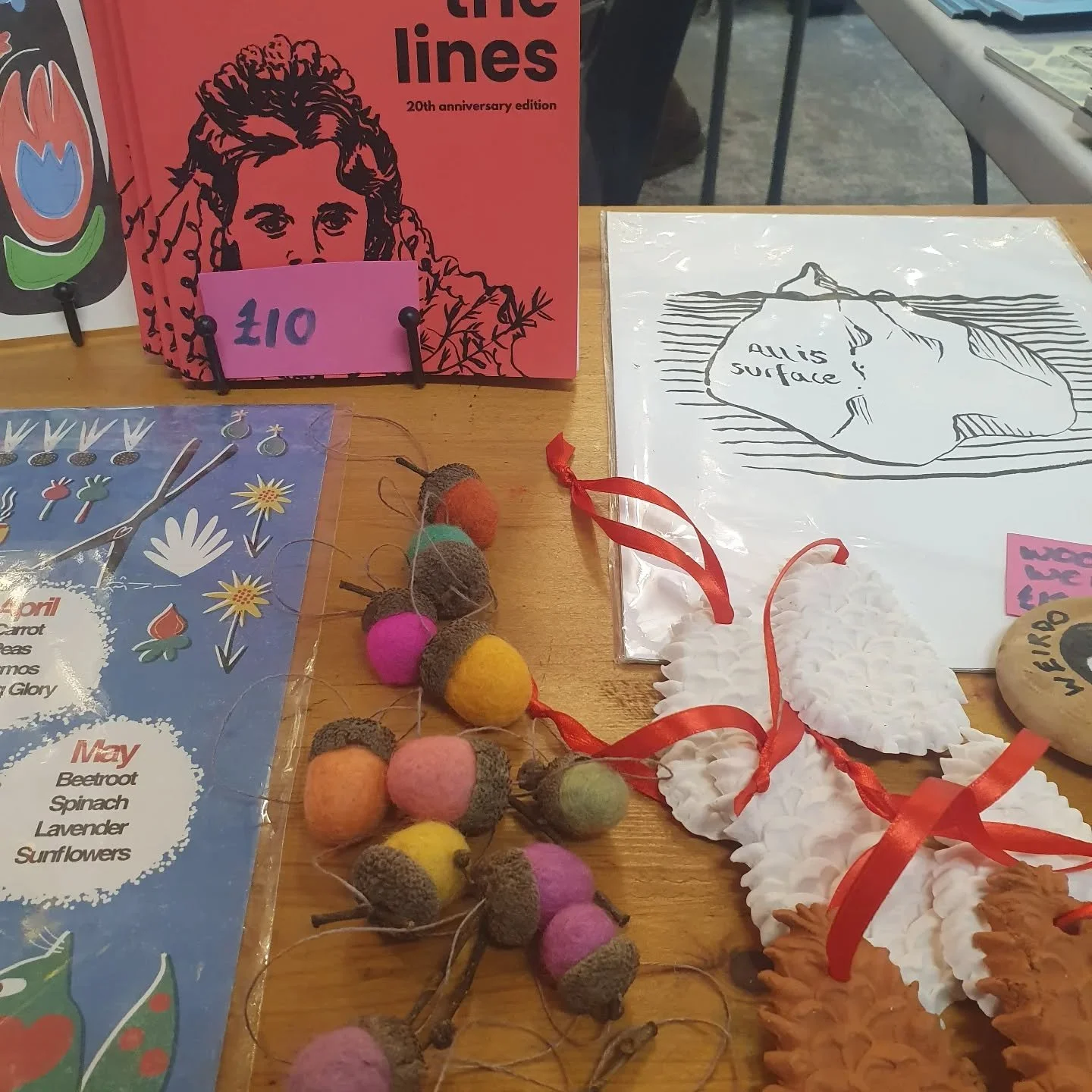 Today I sold a pleasing amount of my weirdo badges, spooky doll face brooches, gross recipe packs and a few other bits I made. Also sold lots of cards, zines, jewellery, books and bits of old stock that other people made. 

There will be more of thes