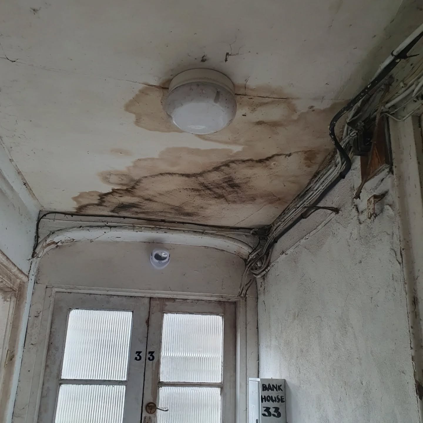 I discovered why my studio is so damp...I thought it was coming from the outside, as opposed to the usual leaking from the flat above, so I took a look in the passageway and found this evidence of a giant leak &amp; mould just where the corner of my 