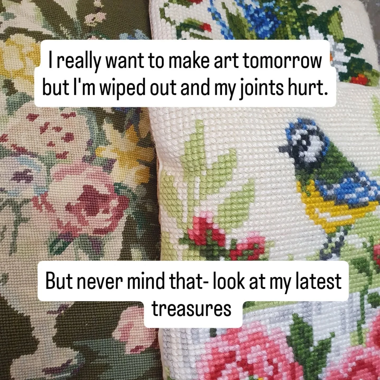 I really wanted to post a photo of some art, but today has not been a day for making. 

It has been a day for

Painful bones
Lost appetite 
Face planting into a plant
Broken laptop
Spectacular fall
Crying in the toilet
Immediate painful bruises
Missi