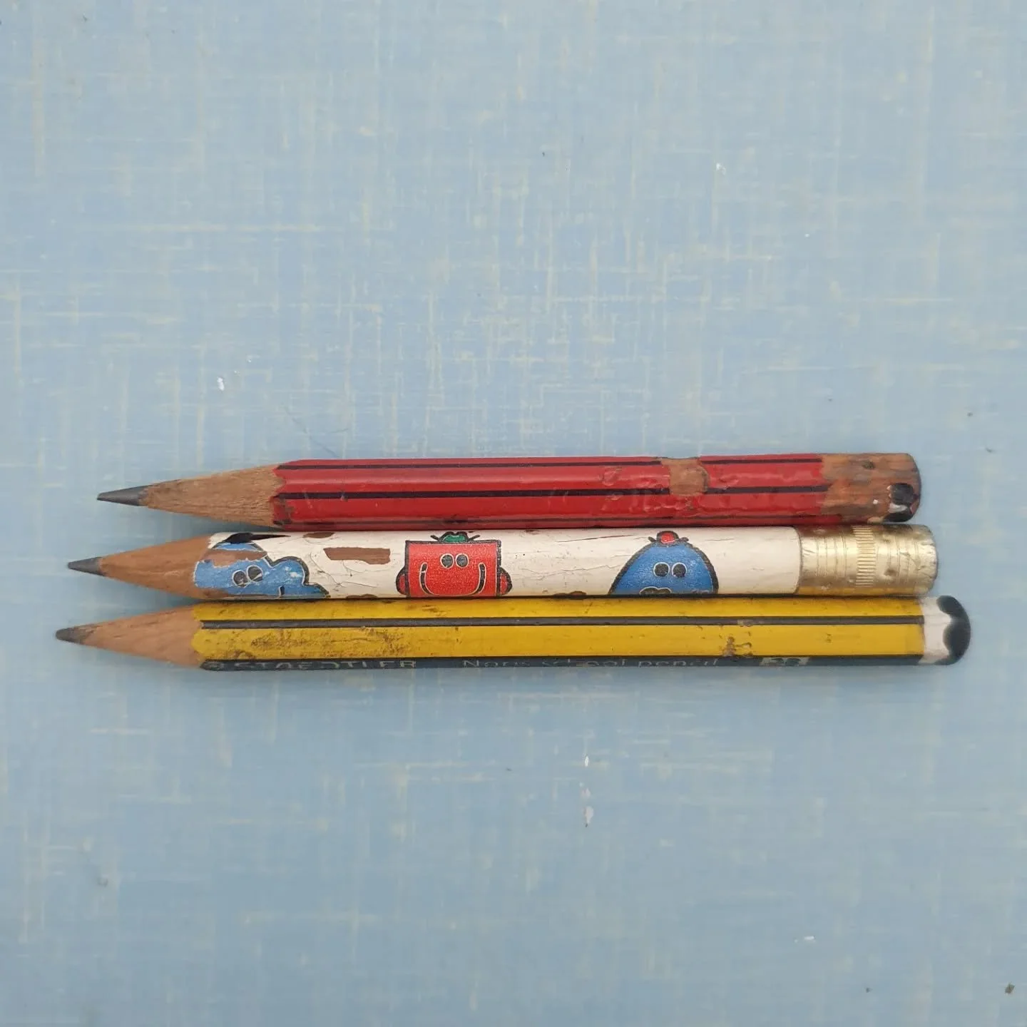 Tough times mean finding joy in the small things. 

In this case pure joy rediscovering my Mr. Men Pencil from childhood &amp; 2 of my other favourite pencils (note the gnaw marks on the red one).

Blunt pencils have been sharpened, pen pots have bee