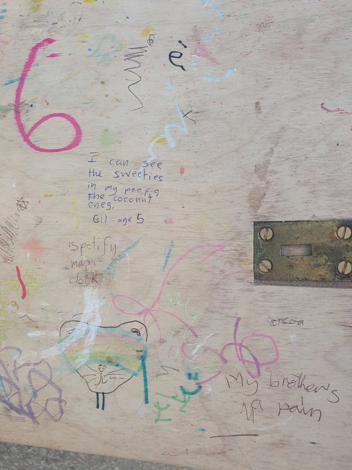 Always look under tables and inside desks.