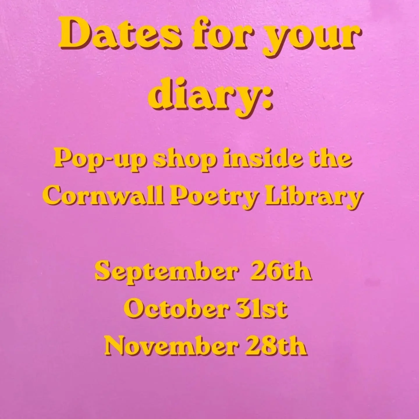 The Shoppery is going to be popping up in the @cornwallpoetrylibrary this Saturday! We'll have work from @__becky__ , @camillastaceyart and all the Shoppery gems you could hope for.

We'll be popping up on the last Saturday of every month and there w