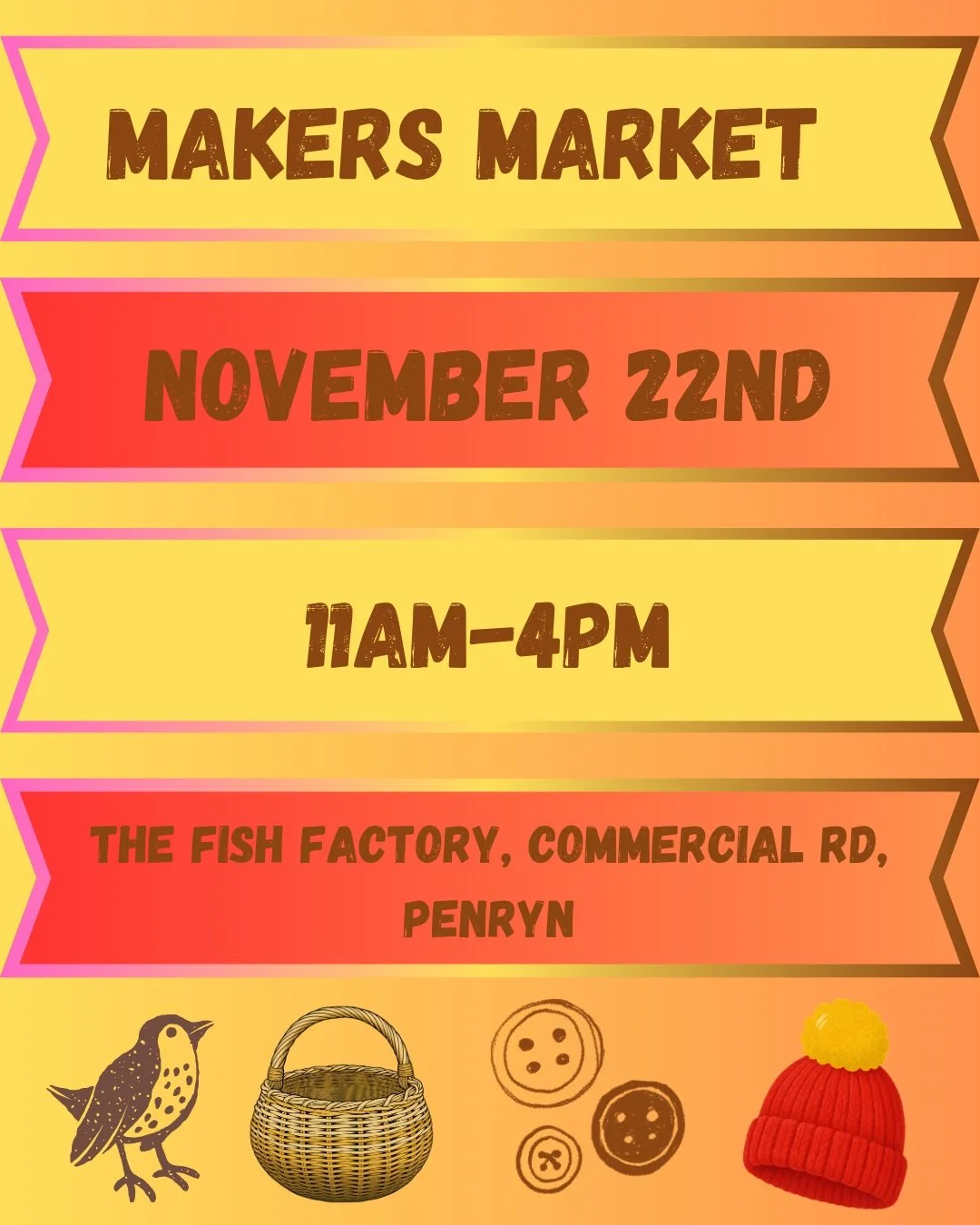 The Shopkeeper, in collaboration with @fishfactoryarts and @__becky__ is hosting an autumn Makers Market on November 22nd at The Fish Factory on Commercial Road, Penryn.

We're looking for sensible socks, woolly hats, mittens with strings on, mugs fo