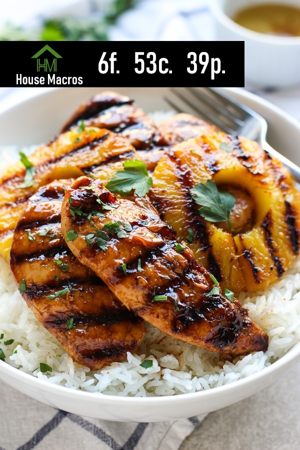 Nutrition Information Serves: 6 Serving Size: 1/2 rice - 5 oz Chicken Calories: 431 / Fat: 6g / Carbs: 53g / Protein: 39g