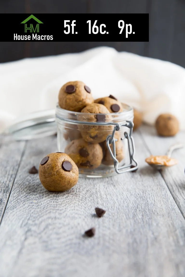 Nutrition Information Serves: 20 balls Serving Size: 1 ball (based on 20) Calories: 142 / Fat: 5g / Carbs: 16g / Protein: 9g