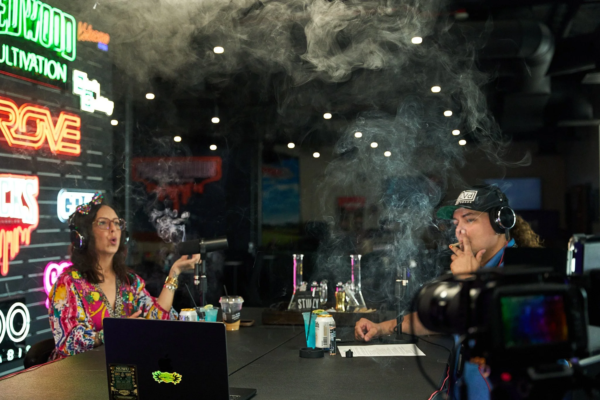 Cannabis flower and pre-roll entries prepared for judging during a cannabis competition experience at NuWu in Las Vegas.