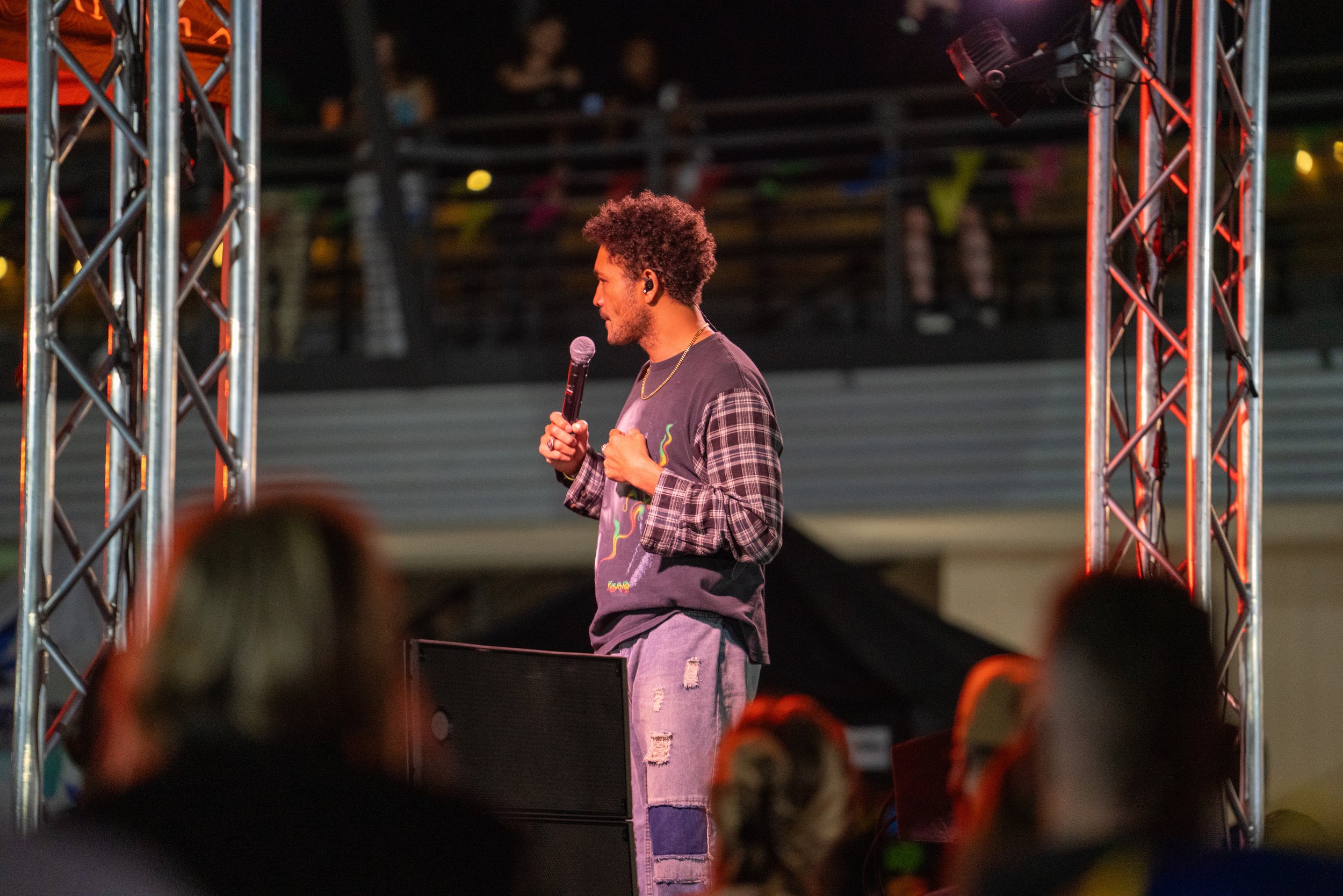 Live performers entertaining guests during a cannabis culture event at NuWu Main Dispensary courtyard in downtown Las Vegas.