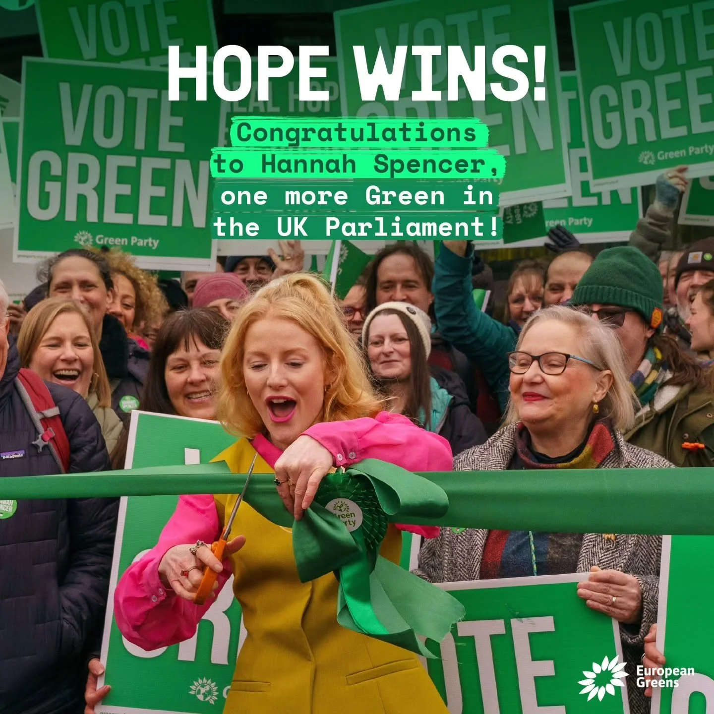 Upeita uutisia briteist&auml;! Vihreiden Hannah Spencer voitti t&auml;ytevaalit ja tuli valituksi parlamenttiin. 🥳💚

Koko vihreiden kampanja on ollut el&auml;v&auml; todiste siit&auml;, ett&auml; vihreille arvoille, toivolle ja empatialle on isosti