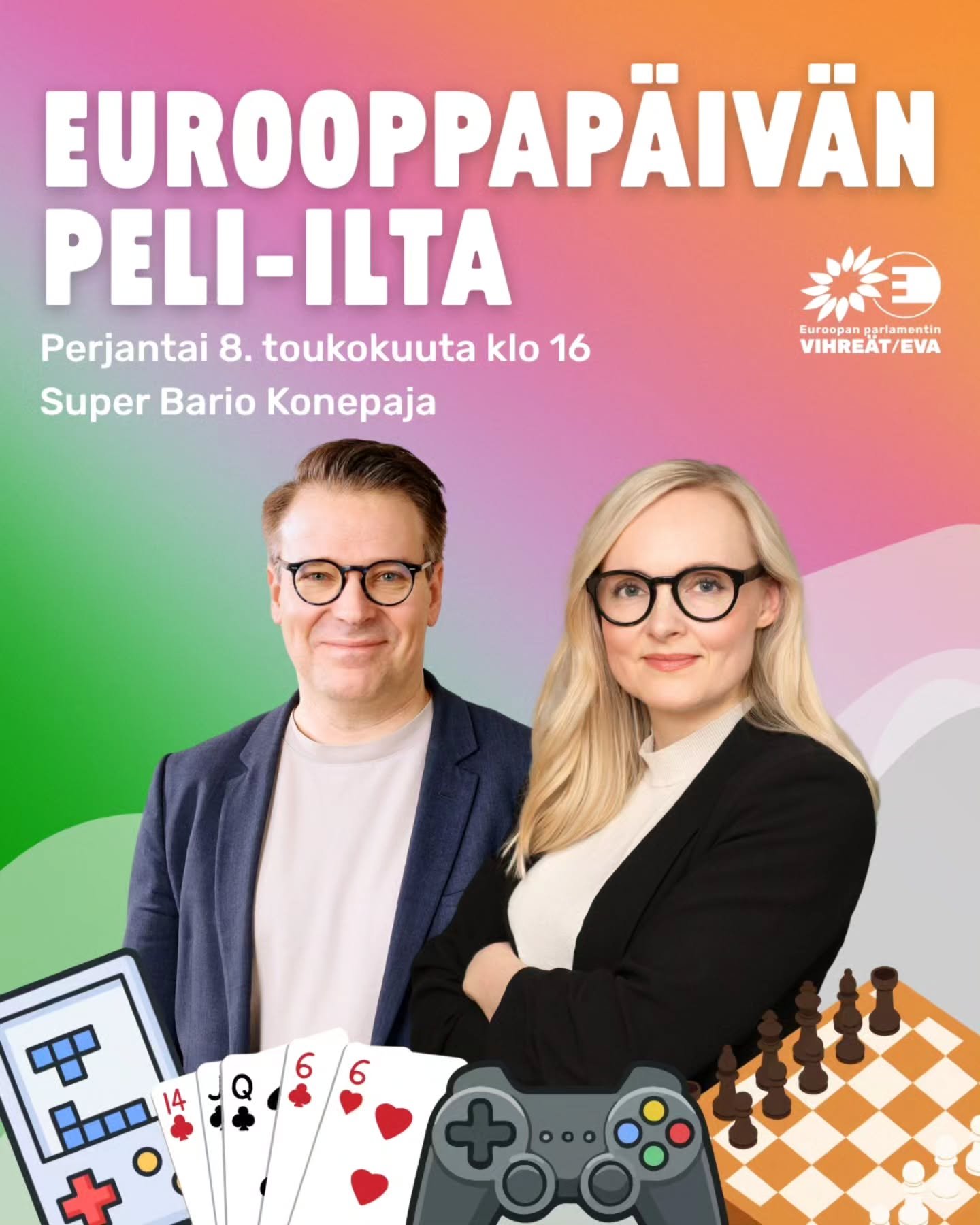 Tervetuloa viett&auml;m&auml;&auml;n Eurooppa-p&auml;iv&auml;&auml; rennossa pelitunnelmassa kanssamme pe 8.5. klo 16-19 videopelibaari Super Barioon Helsinkiin! Ilmoittaudu mukaan, linkki biossa.

Eurooppa-p&auml;iv&auml; on hyv&auml; hetki nostaa m