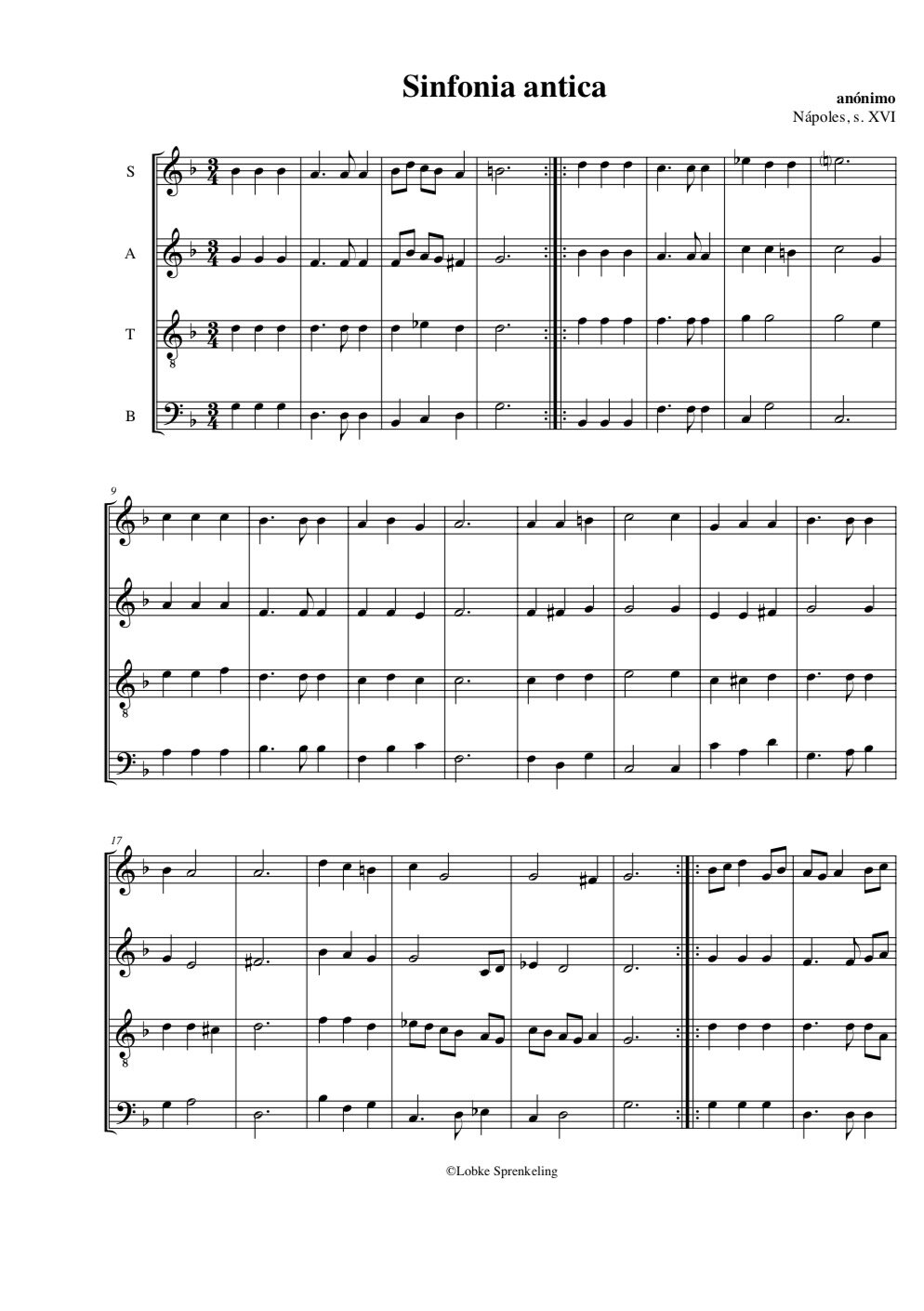 16th c. anon Naples: Sinfonia antica (SATB)
