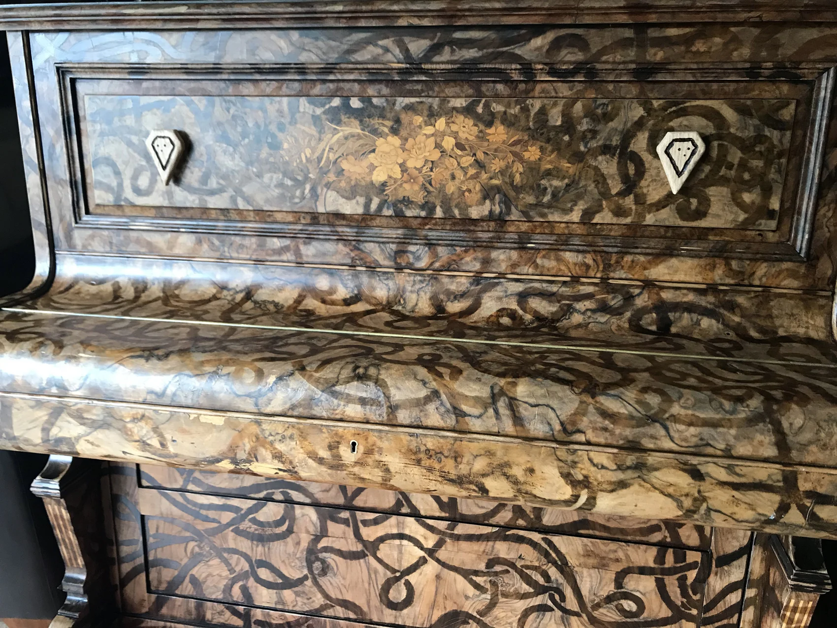 Piano sanding relief on antique Spencer piano. donated to the Salvation Army. 2018