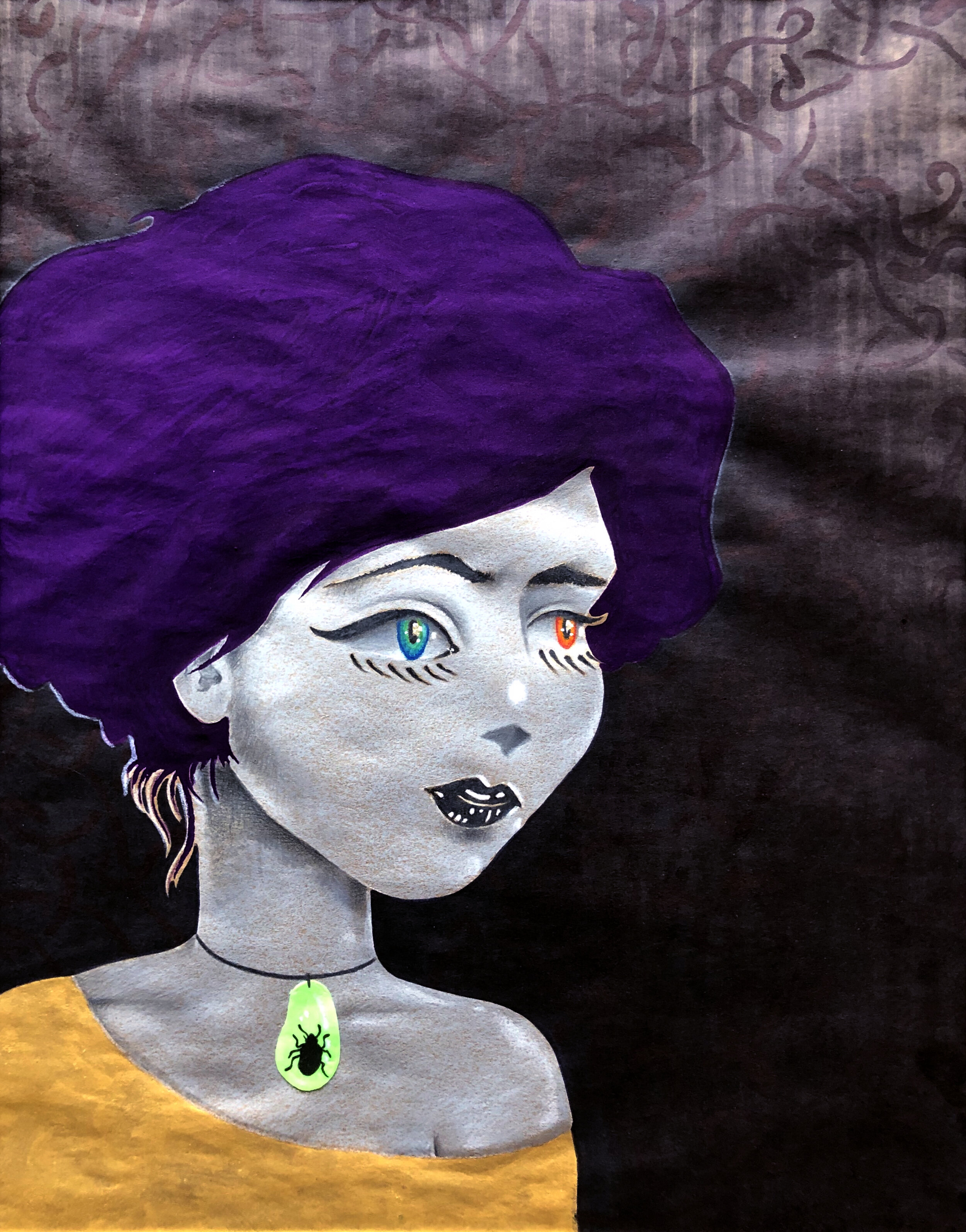   Purple Hair  portrait of the little girl staring into the abyss. 2019  exhibited -  Bailey Contemporary Arts during Pages From The Big Book 2022  