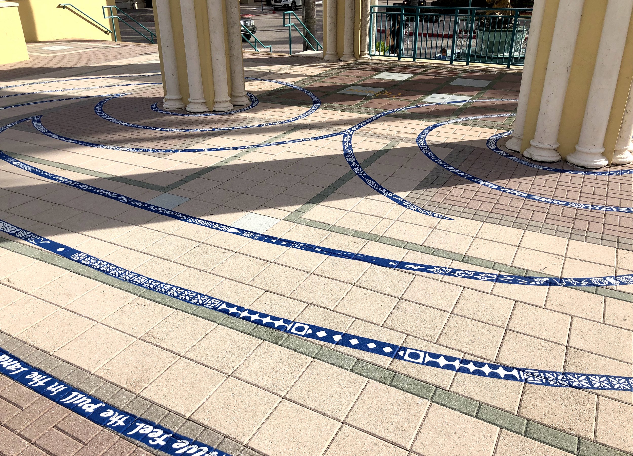   Labyrinth  floor mural commissioned by The Mizner Park Amphitheater. 2000 sq ft 590 Plaza Real, Boca Raton, FL, 33432. 2019 