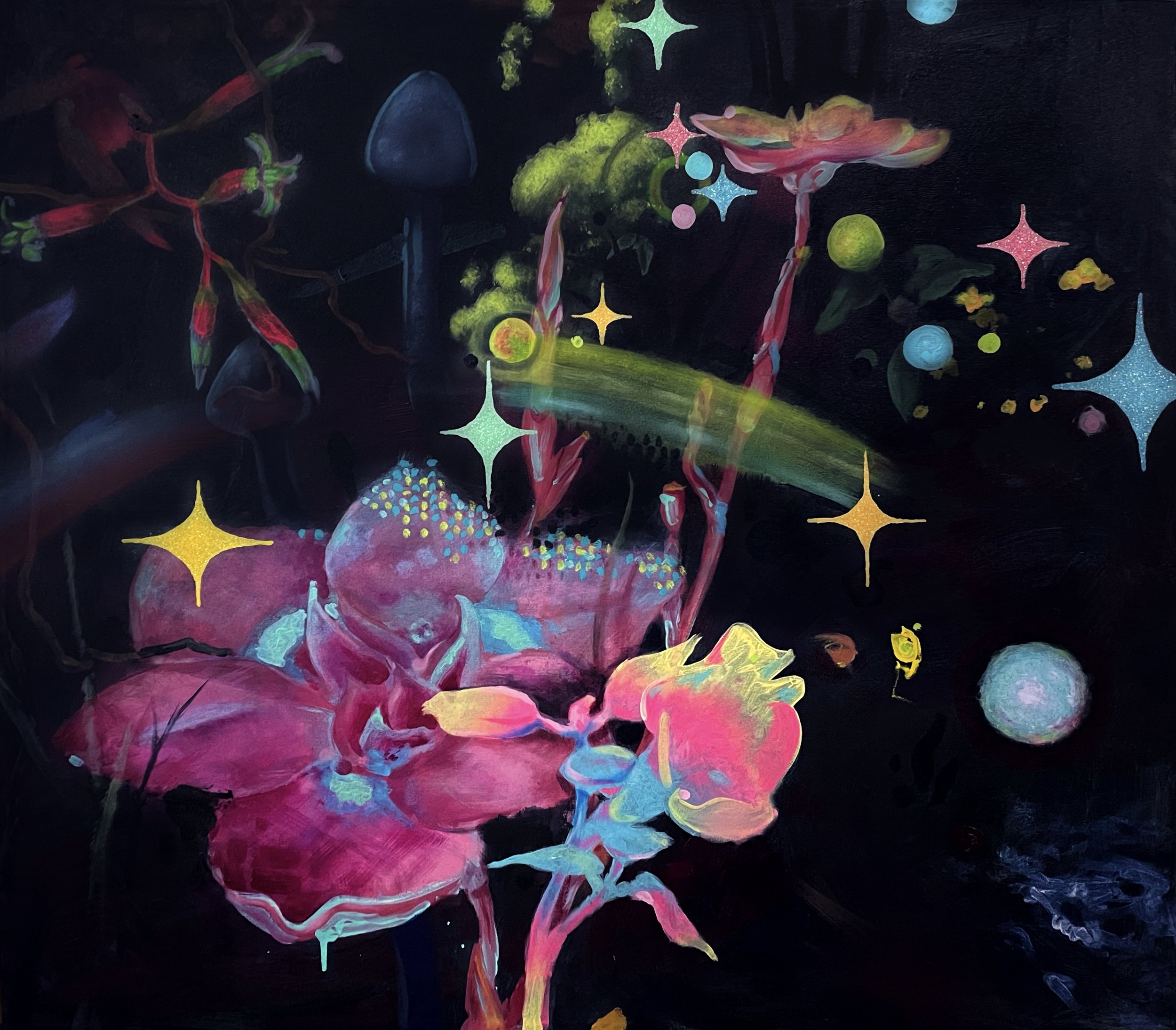   Night Flora  acrylic and glitter on canvas. 2022   sold to private collector  