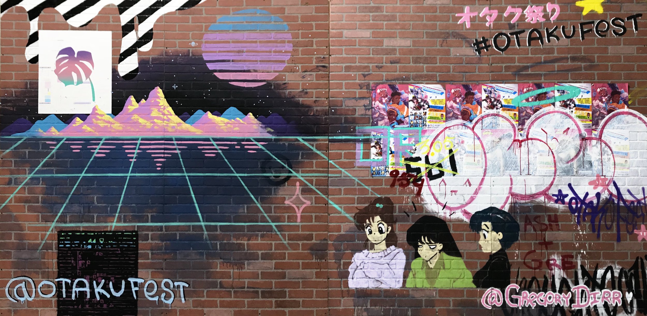   Otakufest  acrylic, spray paint, collage on wood wall facade. 2019    commissioned by Otakufest, Miami   