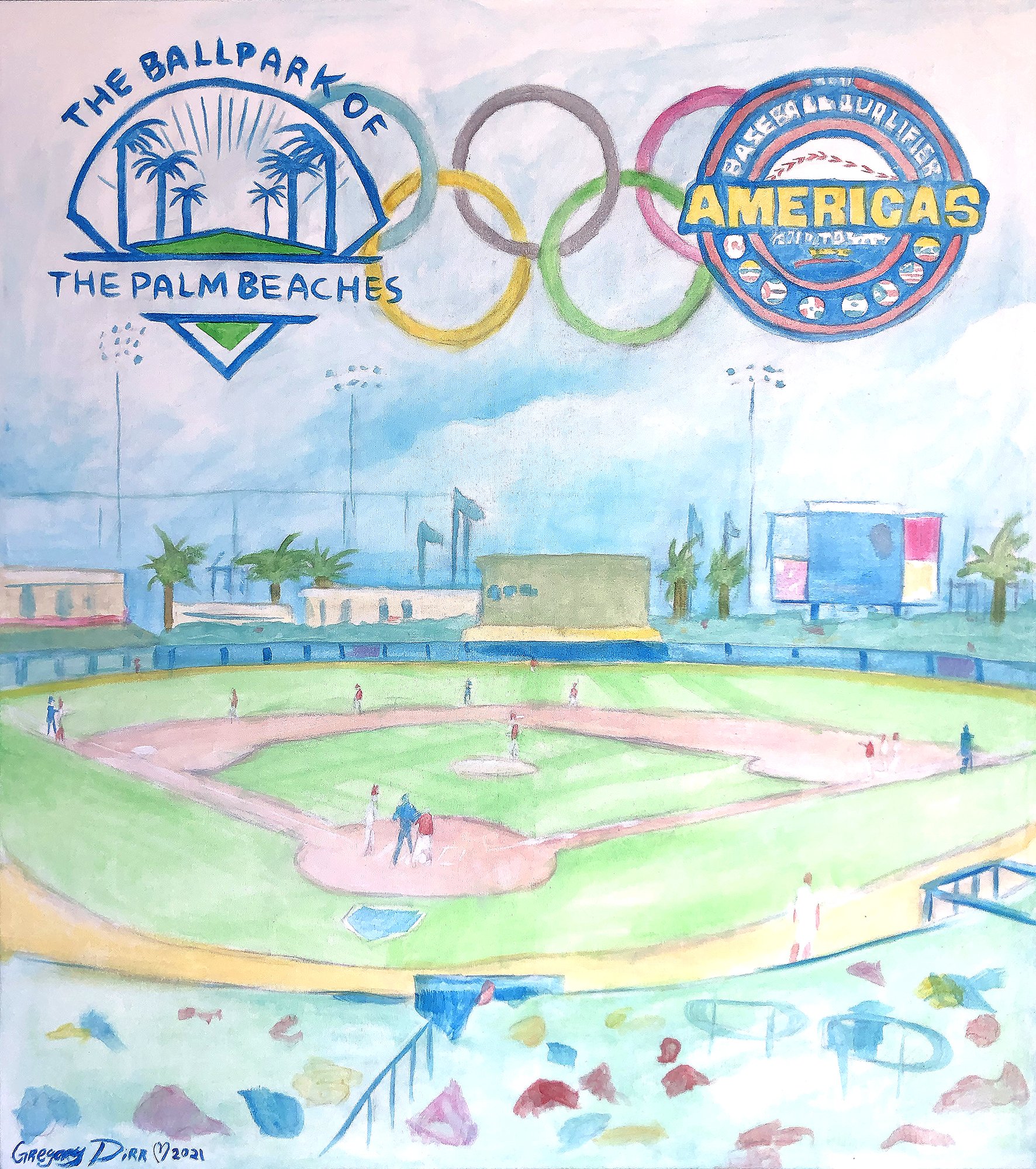   The Ballpark Of The Palm Beaches  acrylic on canvas. 2021   commissioned by The Ballpark Of The Palm Beach for Olympic Qualifier 2021  