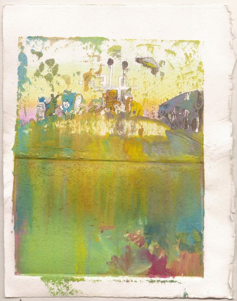  Gathering  oil monotype, graphite, color pencil on paper. 2009 