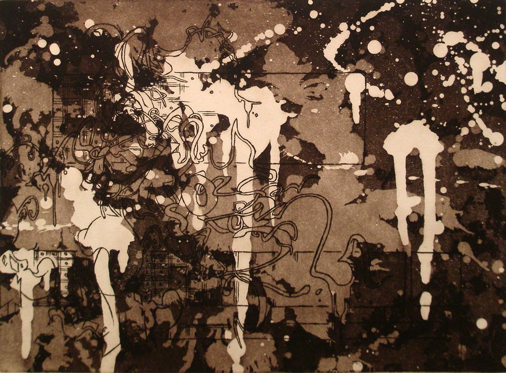   Splatters  line etching, aquatint on paper. 2008    owned by Private Collector   
