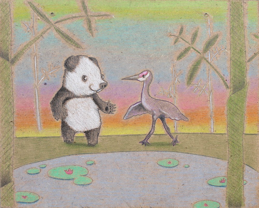   Bear And Bird  graphite, color pencil on masonite. 2014    owned by Bear And Bird Gallery, Lauderhill, FL   