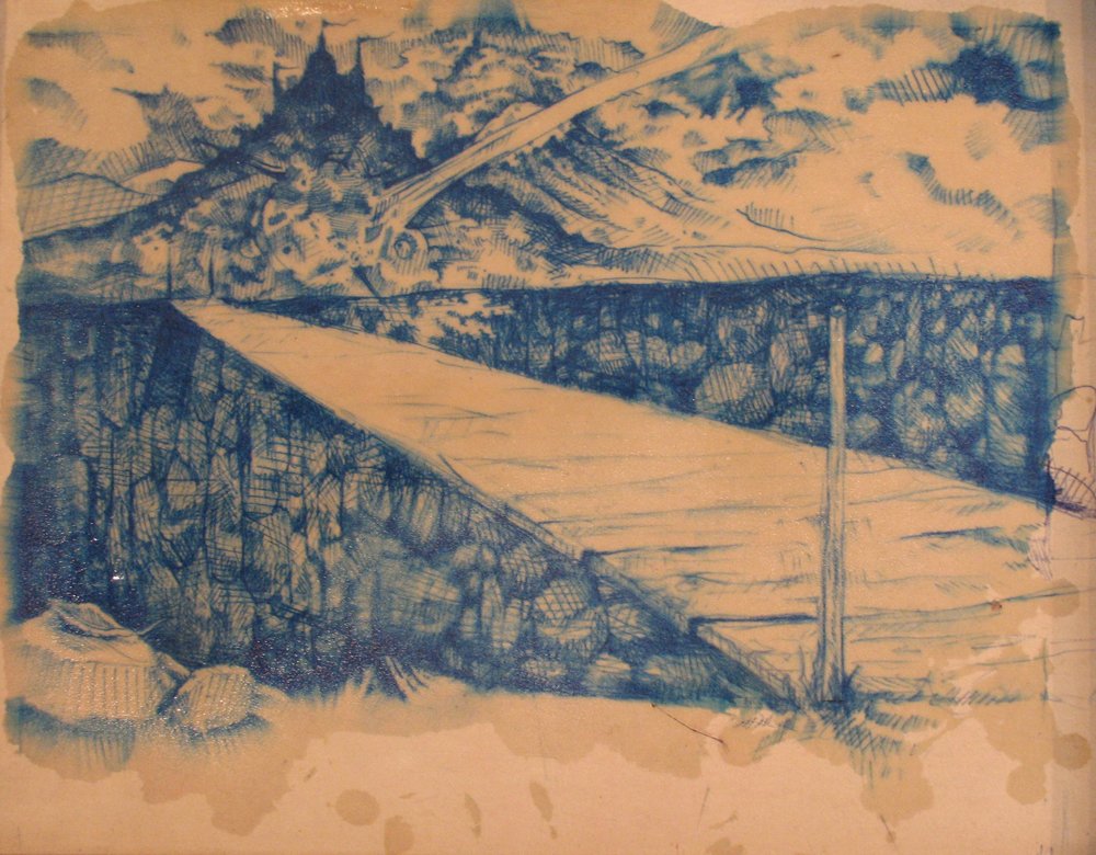   Castle One  ink on felt board. 2008    owned by Private Collector    exhibited -  Bailey Contemporary Arts during Anything And Everything From The Past 2022; Mac B Gallery 2008  