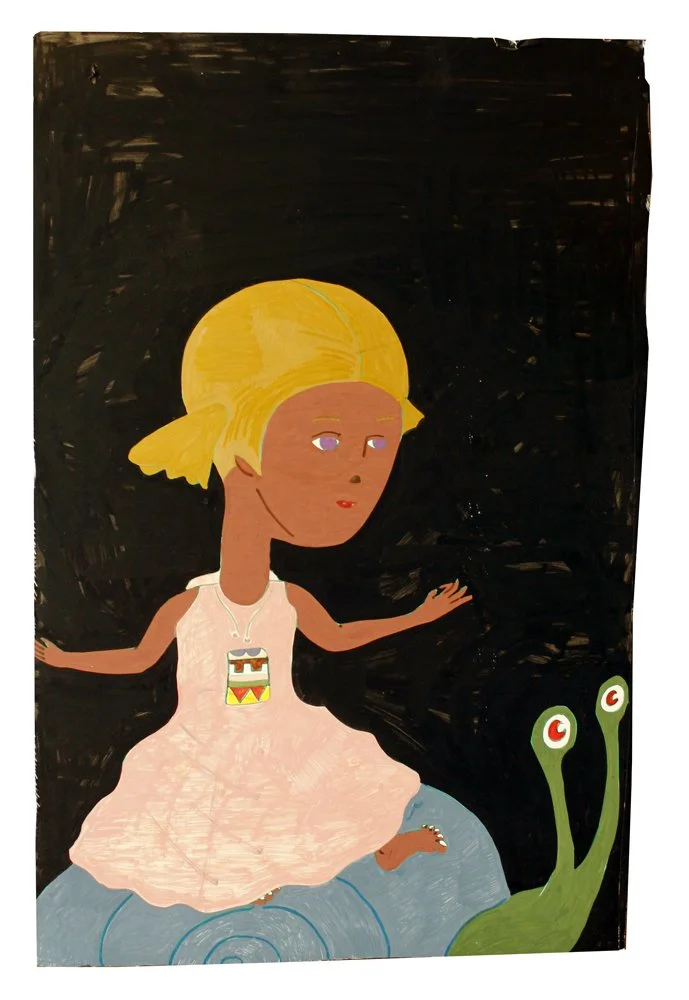 Gold Hair - Snail acrylic, ink, graphite on paper. 2016 owned by Private Collector exhibited - C&I Studios during Portraits of The Little Girl 2016