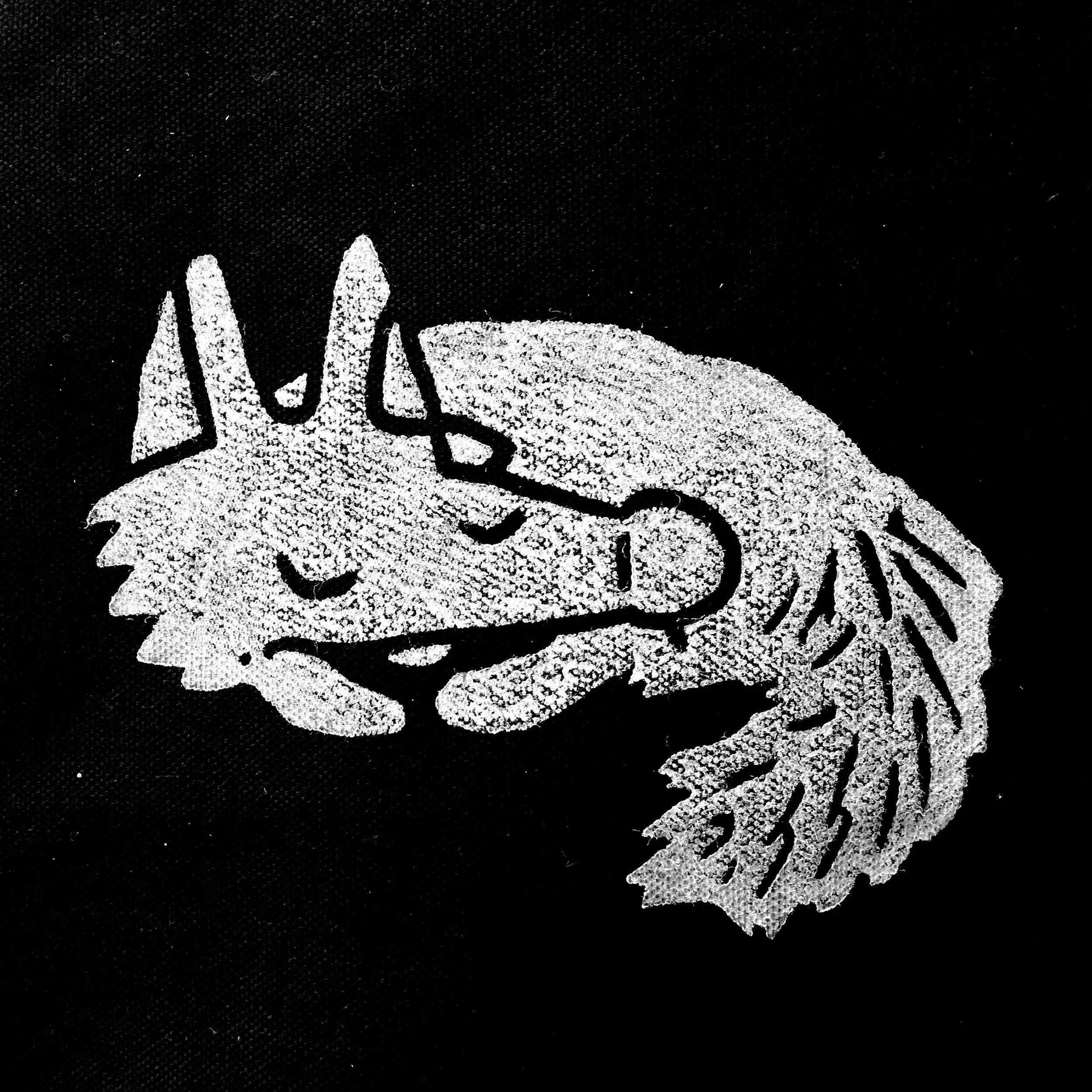 White Fox linocut on canvas. 2013 owned by Private Collector created for canvas tote bags
