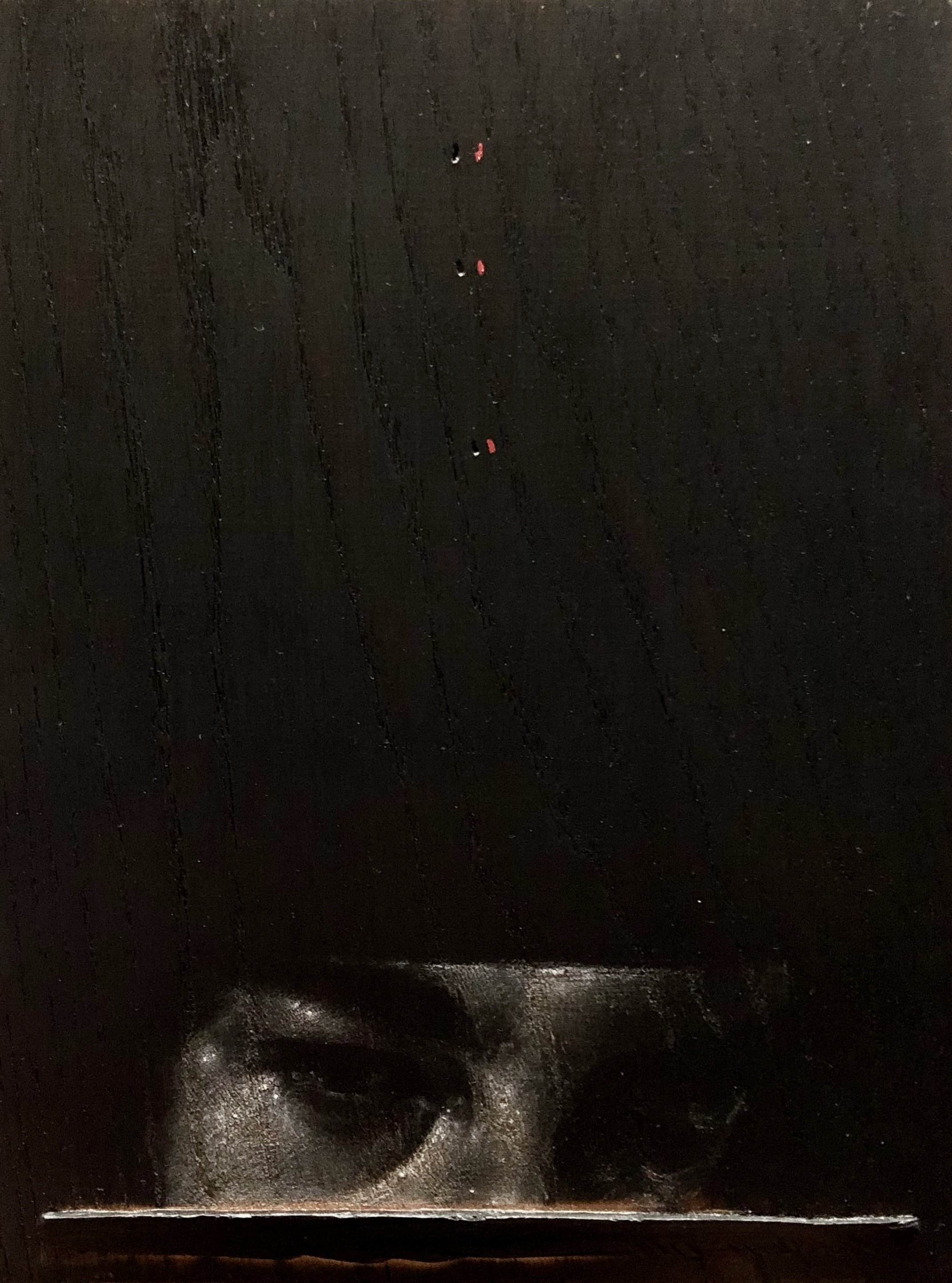   Self Portrait In Darkness  fire, reductive scratches, acrylic on oak. 2020  exhibited -  Museo Del Barrio, Columbia during Arte Contemporáneo 2020  