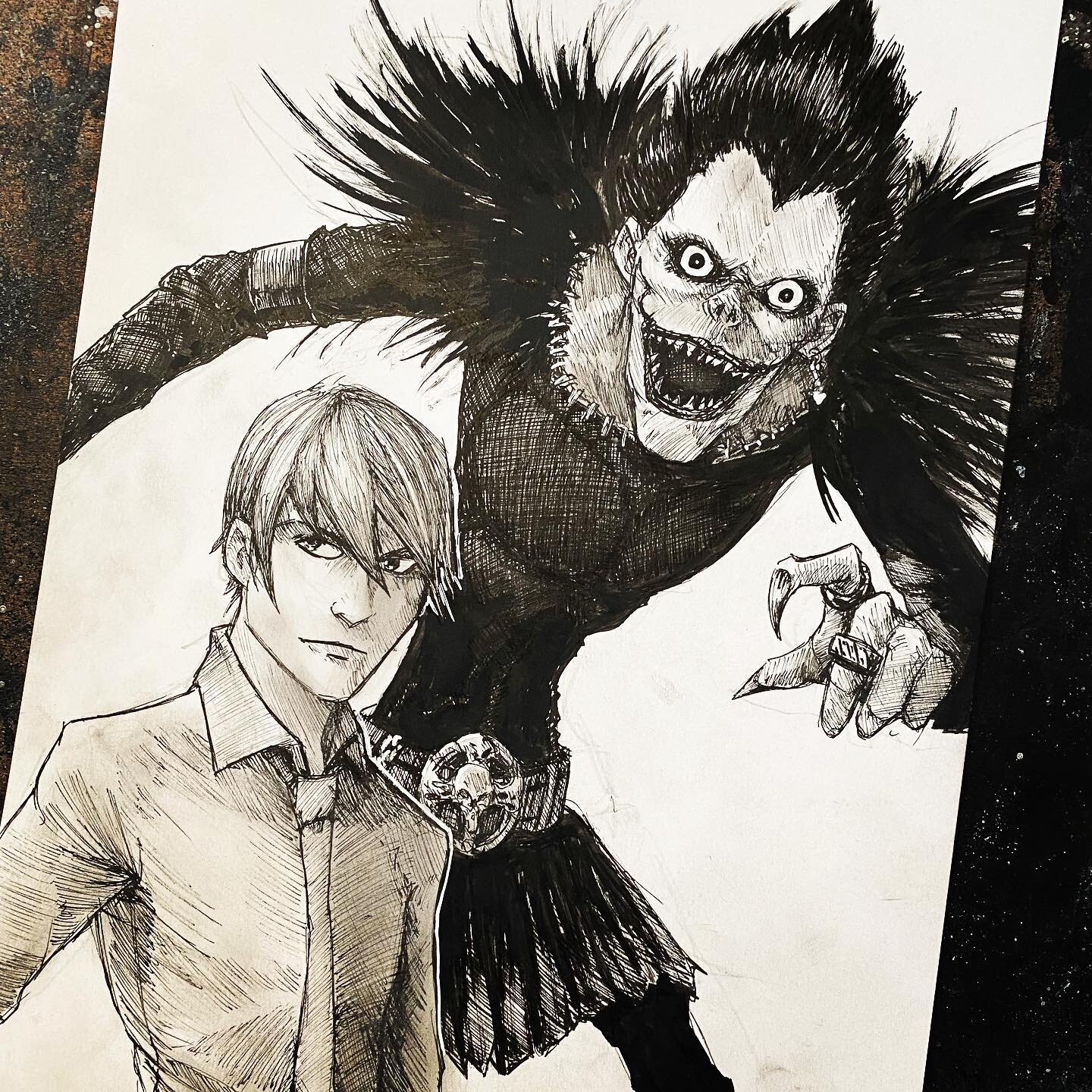 Took some time off to enjoy the 4th, back at it! I&rsquo;m trying out some more #anime stuff in my style, having a good time with it! Here&rsquo;s a work in progress #deathnote ! #art #artist #artofinstagram #artistsoninstagram #animeart #animeartwor