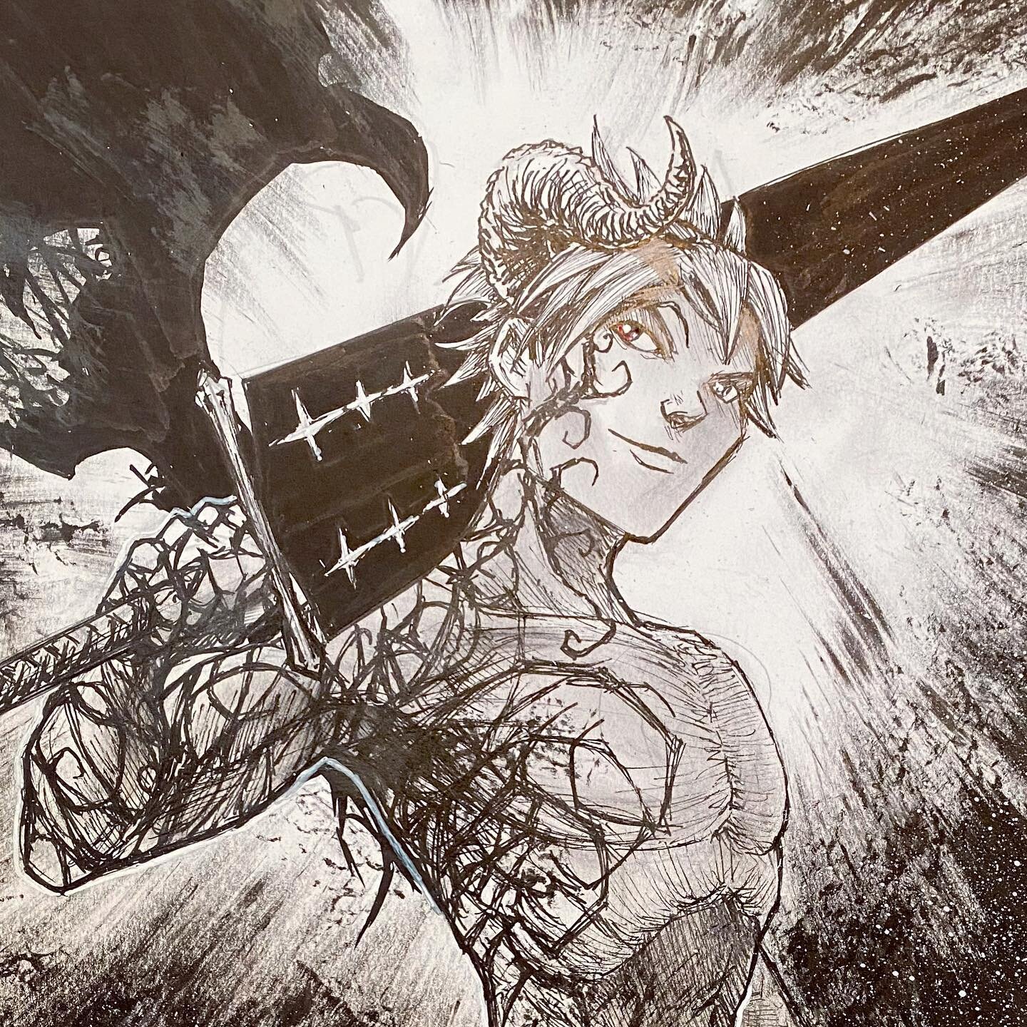 Per request- here&rsquo;s my take on #asta from the anime #blackclover !! Getting all set to go here in Indy for the 2021 Pop Con- stop by table 918!! #art #artist #artistsoninstagram #artofinstagram #artistic #artwork #comiccon #penandink #penandink