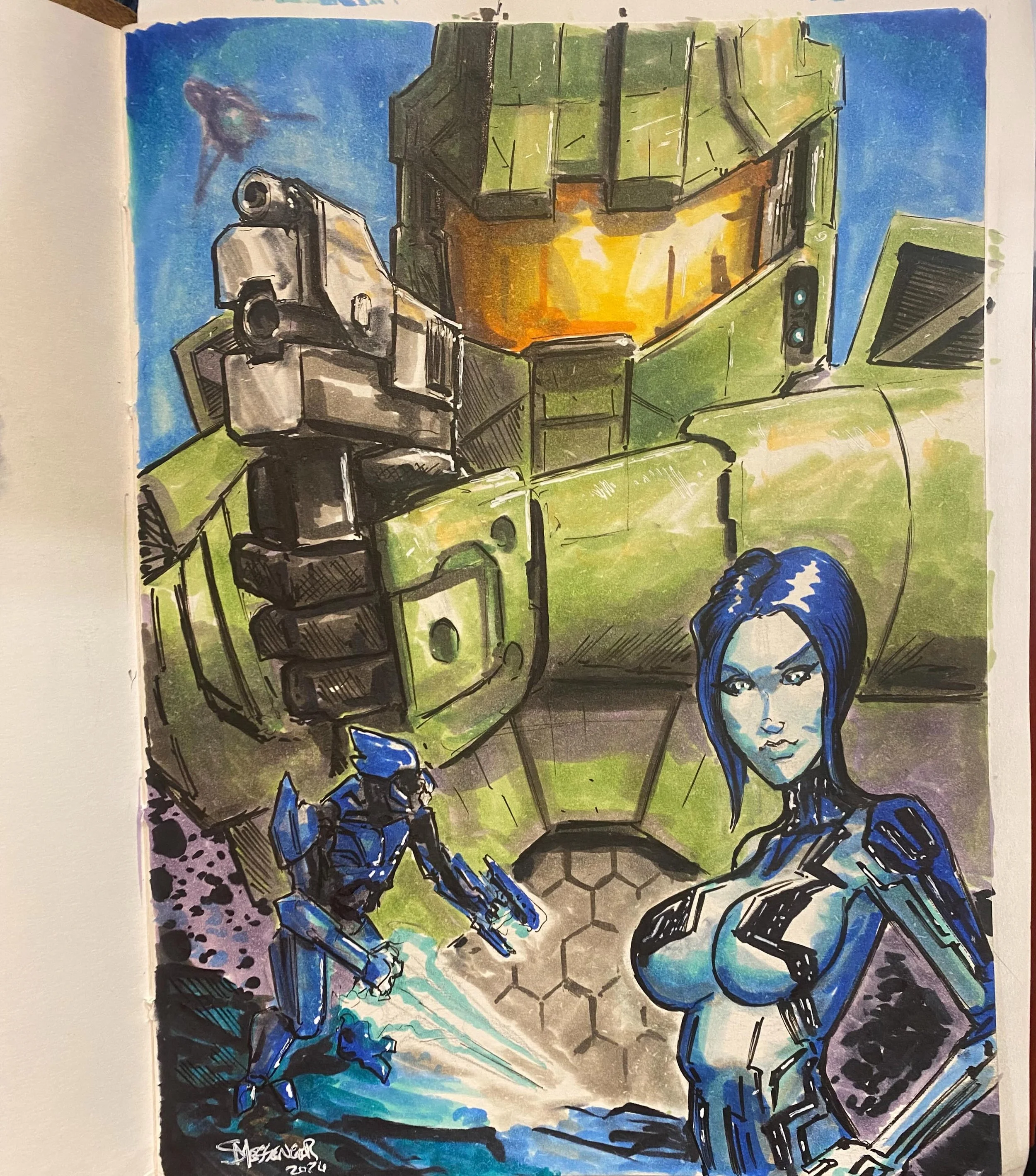 One of my favorite commissions from this weekend- thanks again Chris! He also got this Maul I did signed by the man himself! More pics coming soon. One day left to get custom work done! #art #fanexpodenver2026 #halo #masterchief